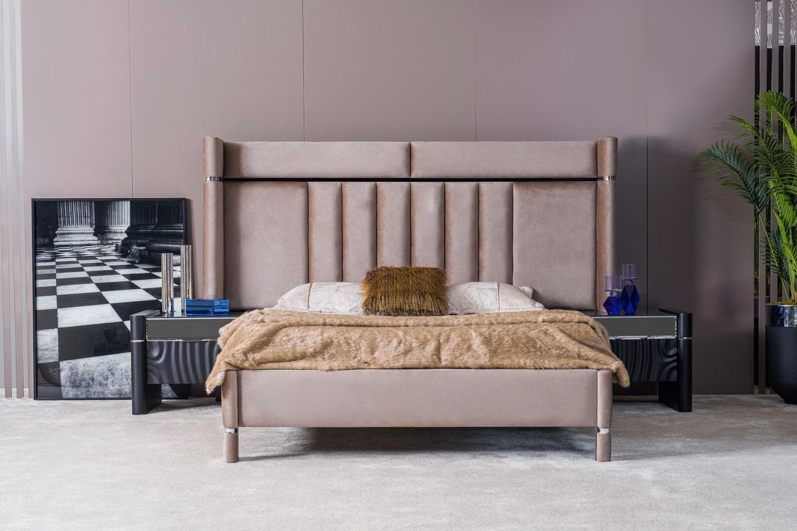JVmoebel Schlafzimmer-Set Luxus Schlafzimmer Modern, Set (Bett/2x In Nachttische Europe Komplettes 2x Made + Nachttische), Holz Bett