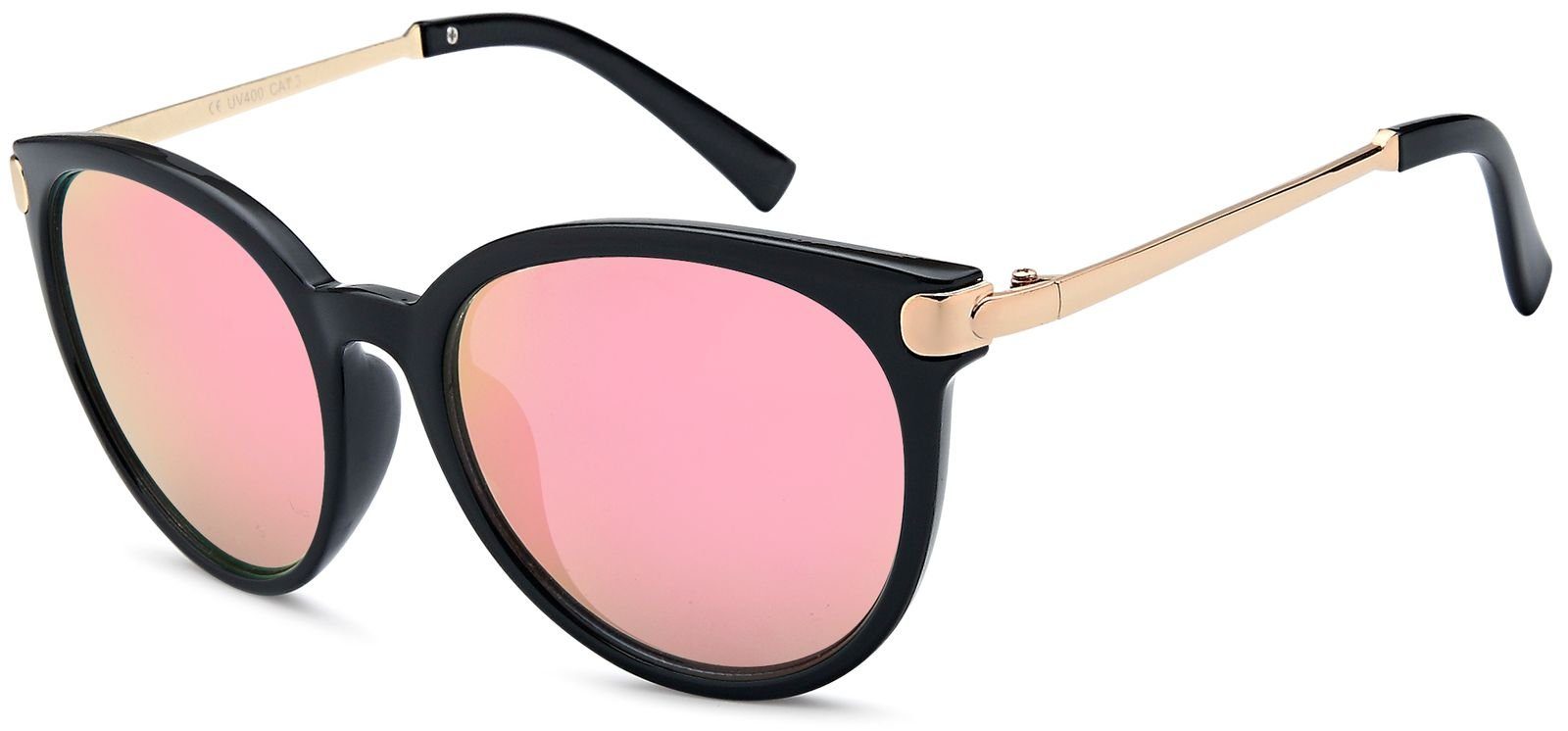 styleBREAKER Sonnenbrille (1-St) Verspiegelt Gestell Schwarz-Gold / Glas Pink verspiegelt