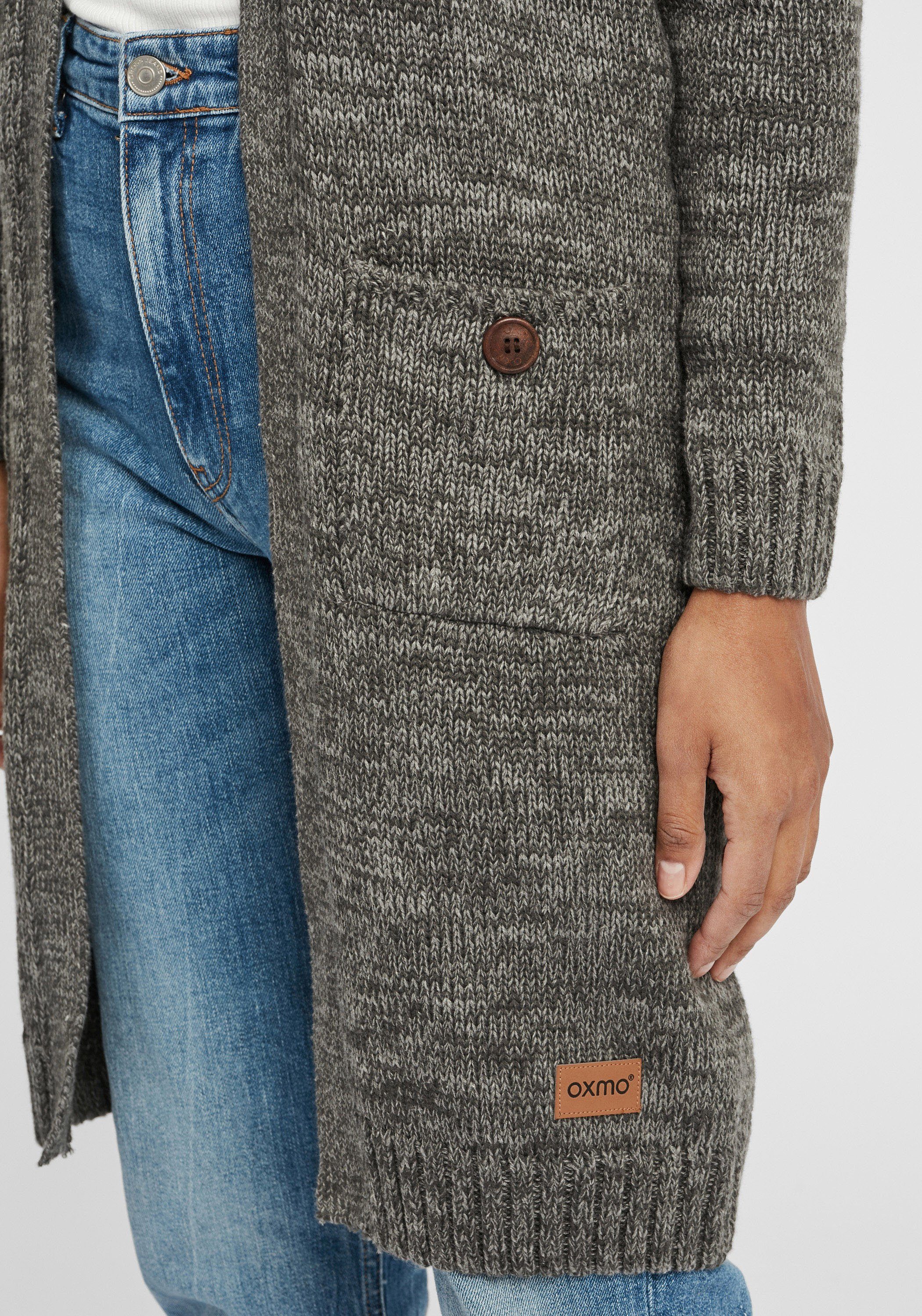 geschnitten lang OXPhiletta GREY DARK Strickjacke Strickjacke OXMO (792890)