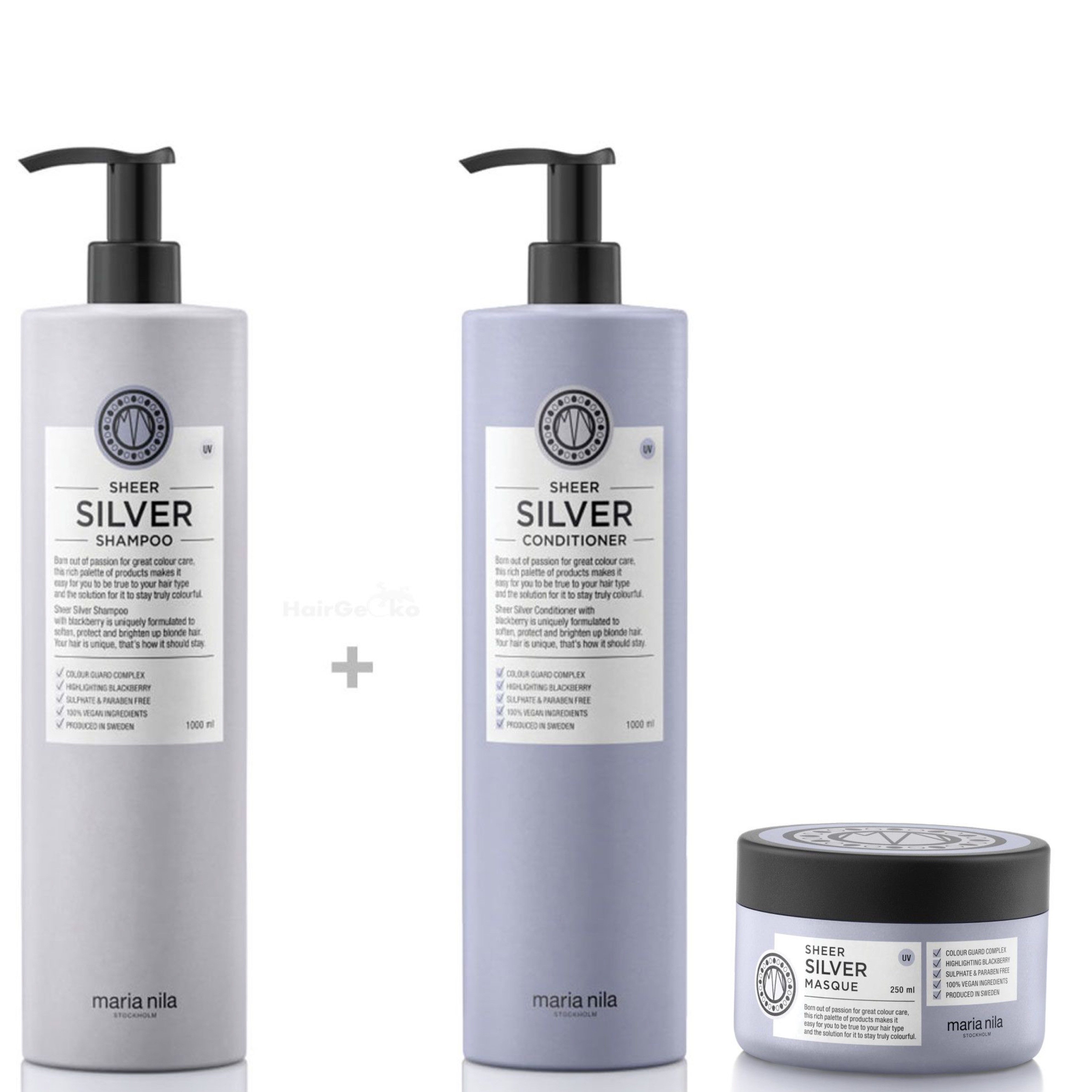 Maria Nila Haarpflege-Set Silver XXL Set - Shampoo + Conditioner + Colour Refresh Pearl Silver, 3-tlg.
