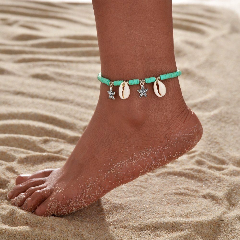 Dekorative Fußkette mit Seesternen (2-tlg) Fußkettchen, mit Sommer-Strand-Fußkettchen Anhänger Damen
