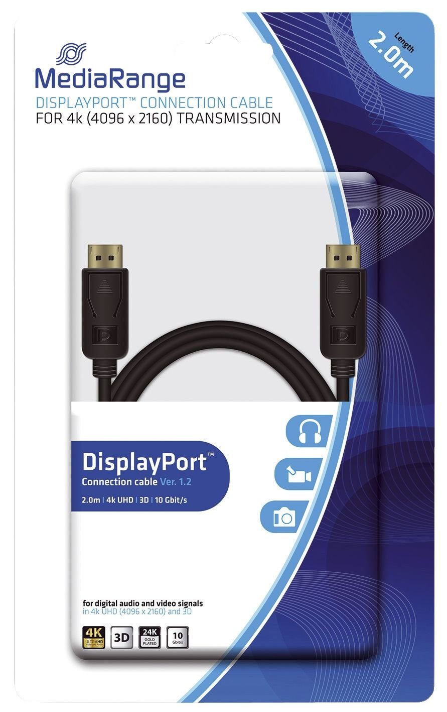 10 schwarz Mediarange MediaRange 2m Anschlusskabel Gbit/s Isolierband DisplayPort