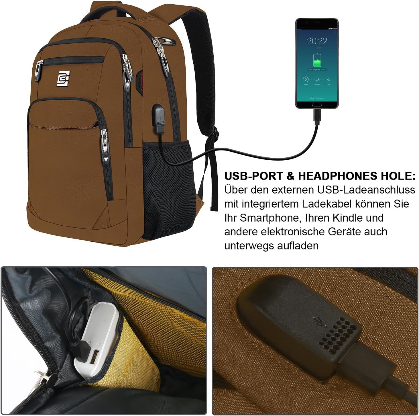 OKWISH Laptoprucksack Laptop Rucksäcke Schulrucksack Wasserbeständig Laptoptasche (Uni Tasche Businessrucksack Sportrucksack, Backpack mit Laptopfach, Anti-Diebstahl, mit USB-Anschluss), Herren Damen Jungen Teenager Arbeit Business Freizeit Reisen