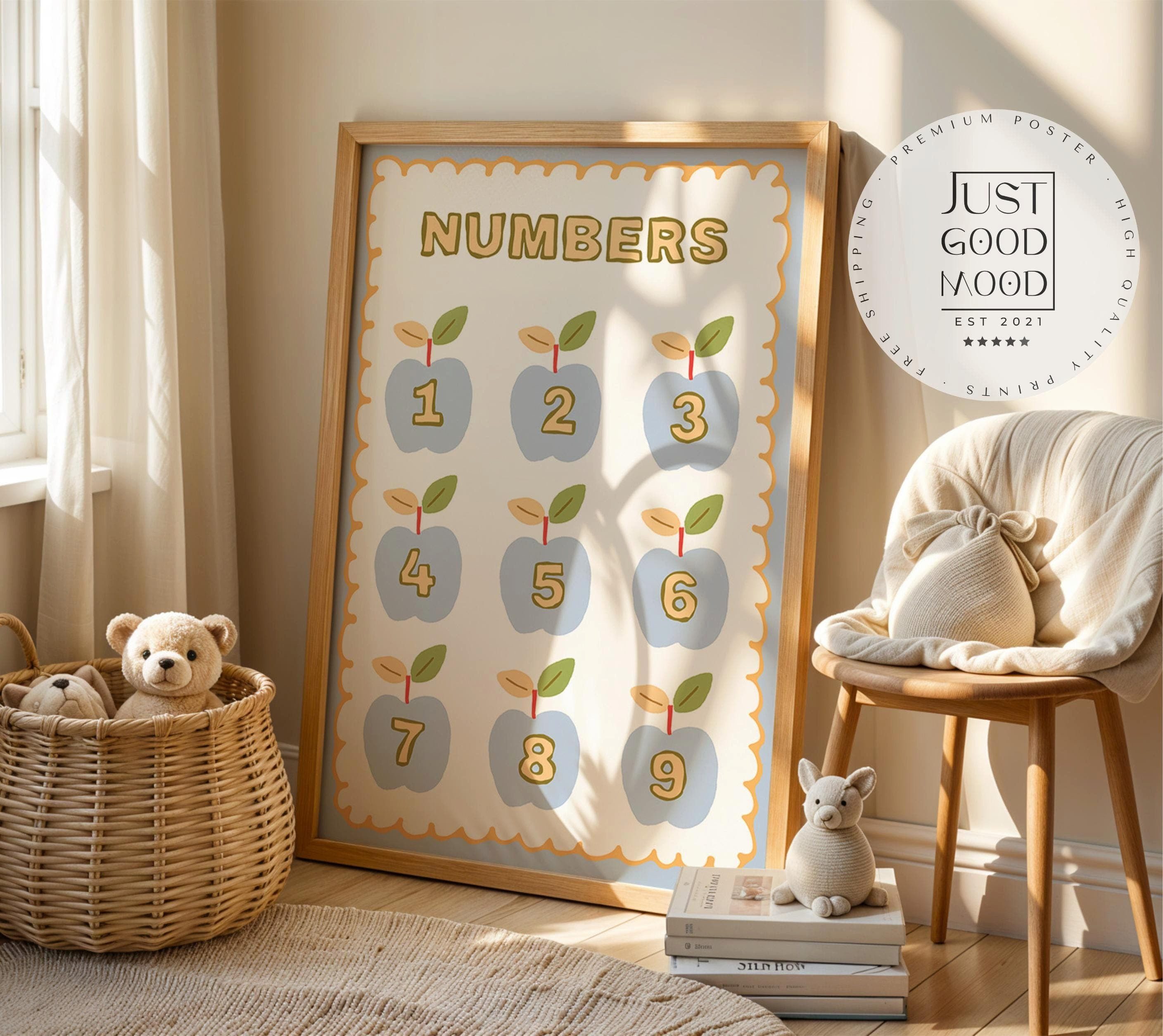 JUSTGOODMOOD Poster Kinderzimmer Herzen Love Design mit Blumen Mustern Warme Farben Liebev, (1 St)