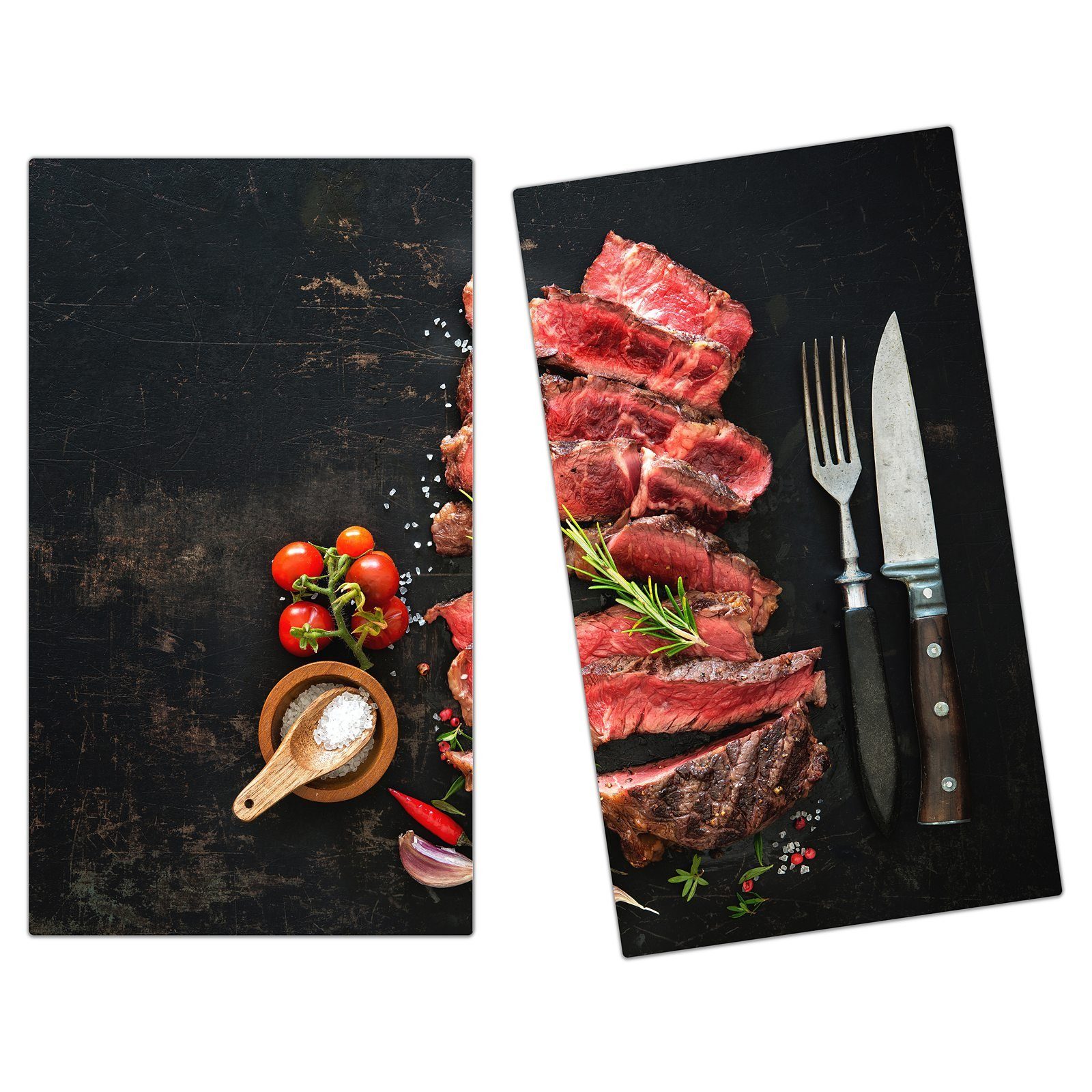 Primedeco Herd-Abdeckplatte Herdabdeckplatte Spritzschutz aus Glas Ribeye Steak auf Platte, Glas, (2 tlg) | Herdabdeckplatten