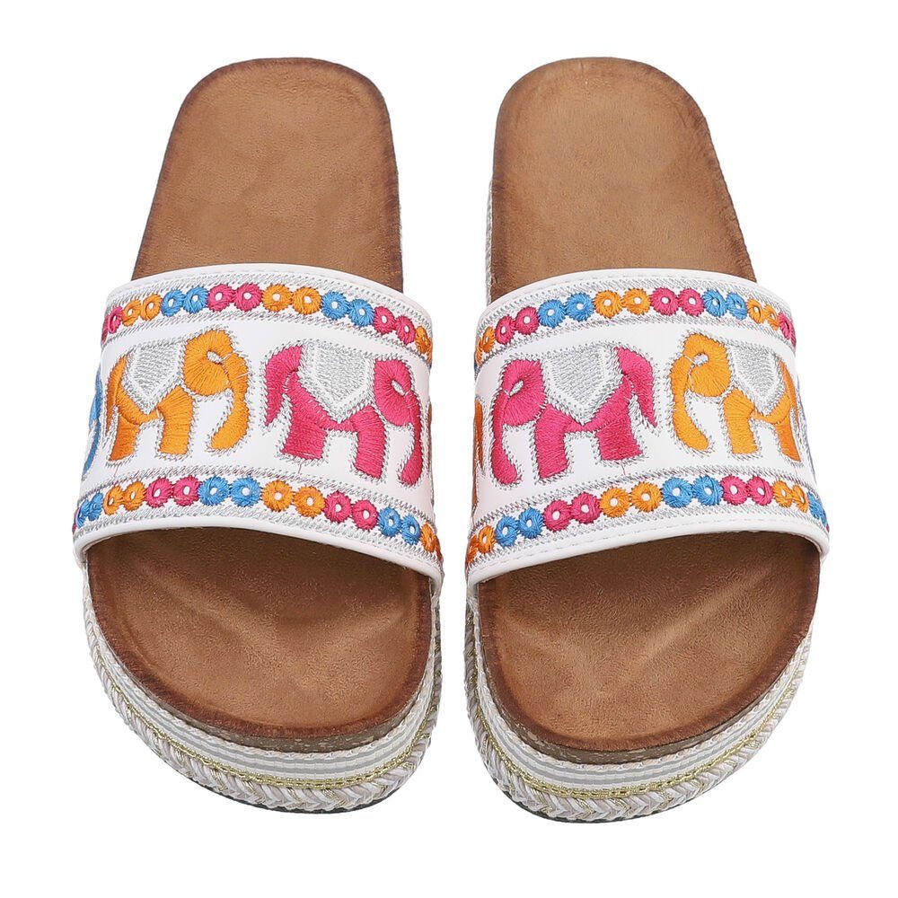 Ital-Design Damen Mules Freizeit Plateausandaletten (85698163) Flach Pantoletten in Weiß