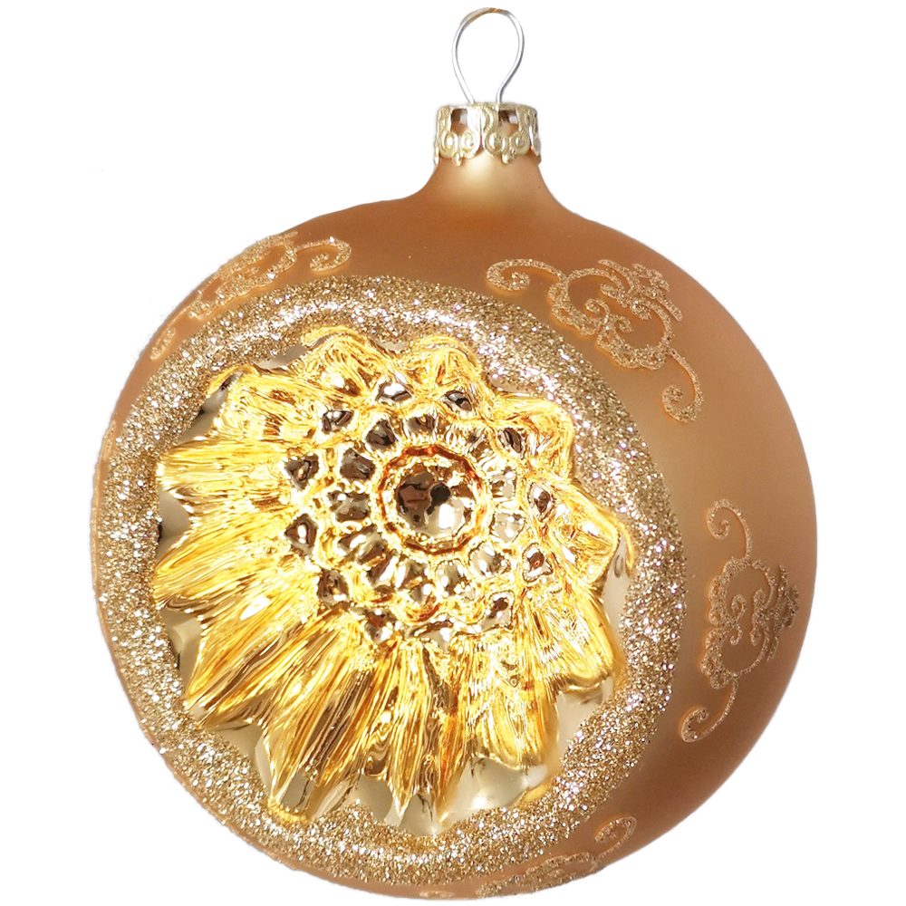 Renaissanceband, Reflexkugel, Weihnachtsbaumkugel mundgeblasen, seidenmatt (1 St), handbemalt Glasdesign gold Thüringer