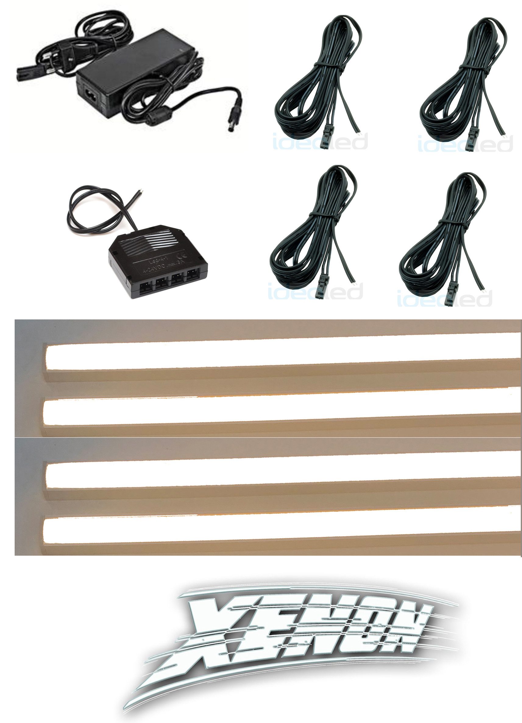 XENON LED Dekolicht 2827 LED Regal Beleuchtung 4x0,3m LED Bänder +Netzteil in Kalt Weiß, Xenon /Kalt Weiß