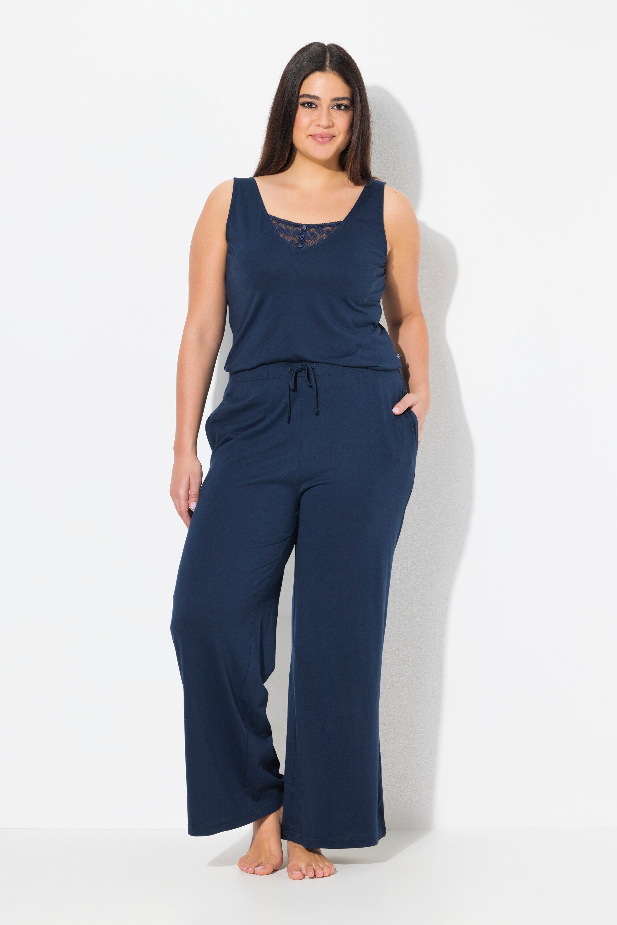 Ulla Popken Overall Jumpsuit Spitze V-Ausschnitt günstig online kaufen