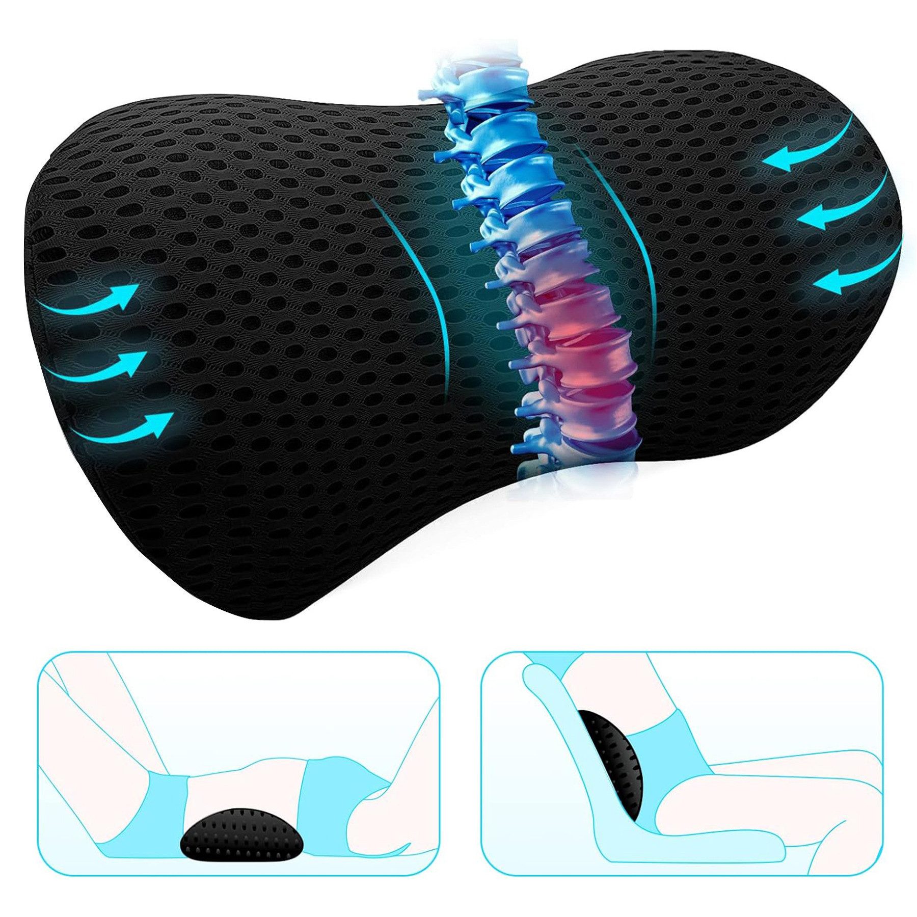 Mutig Rückenkissen Rückenkissen Lendenkissen, ergonomisches Rückenkissen aus Memory Foam, Lendenwirbelkissen für unteren Rücken, Rückenstützkissen für Bürostuhl Autositz Bett Stuhl, orthopädisches Rückenpolster zur Druckentlastung