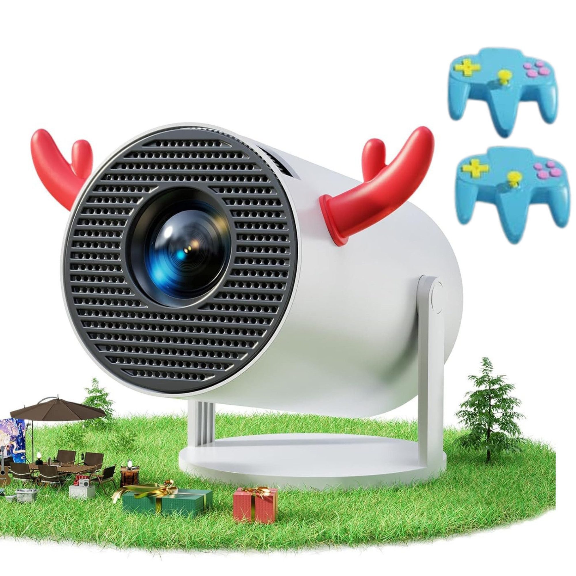 Vivitar Spiele Beamer mit 2 Controller + Android 11, WLAN & Bluetooth Mini-Beamer (Projektor in Cola-Dosen-Größe, Full HD 1080P, 4K-komp., Auto-Keystone)