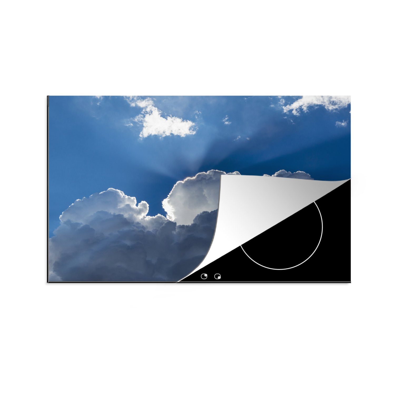 MuchoWow Herdblende-/Abdeckplatte Sonne hinter den 81x52 Wolken, Induktionskochfeld cm, Schutz tlg), für (1 die Vinyl, küche, Ceranfeldabdeckung