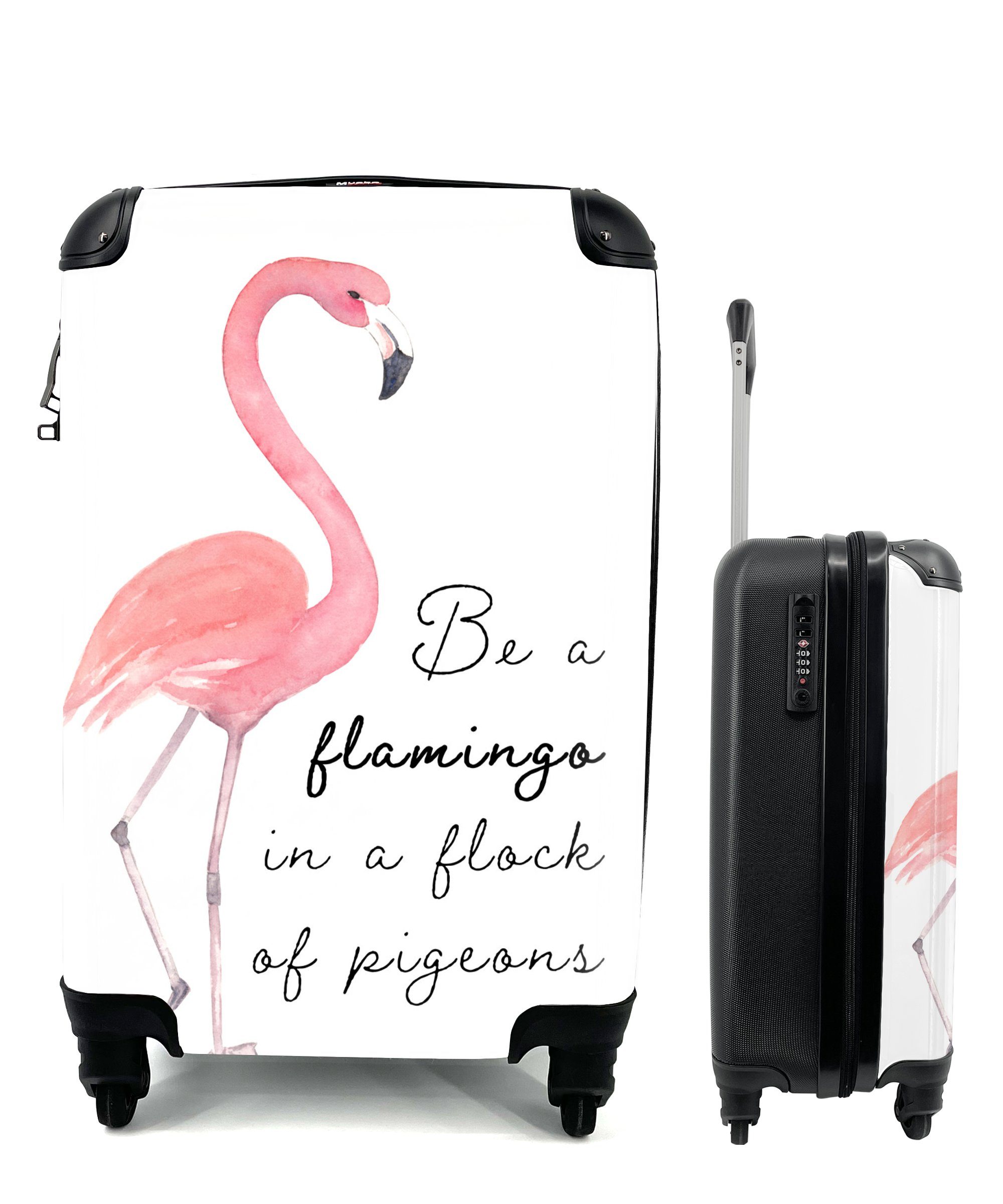 MuchoWow Handgepäckkoffer Rosa - Flamingo - Zeichnung, 4 Rollen, Reisetasche mit rollen, Handgepäck für Ferien, Trolley, Reisekoffer