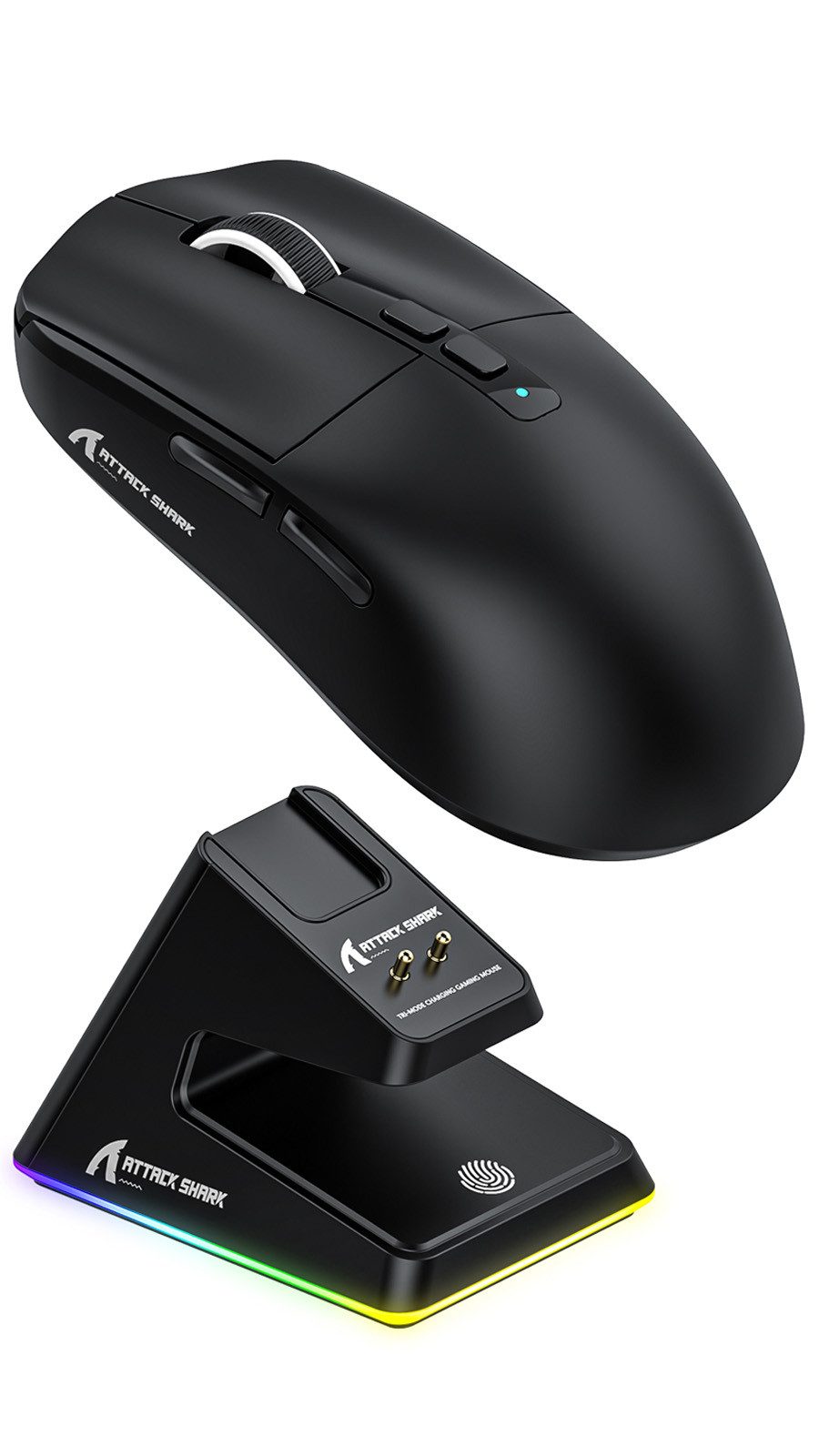ATTACK SHARK ATTACK SHARK X6 Kabellose Gaming-Maus, Ladestation, 49g, PAW3395 Gaming-Maus (2.4G, Bluetooth, kabelgebunden, Ladestation)