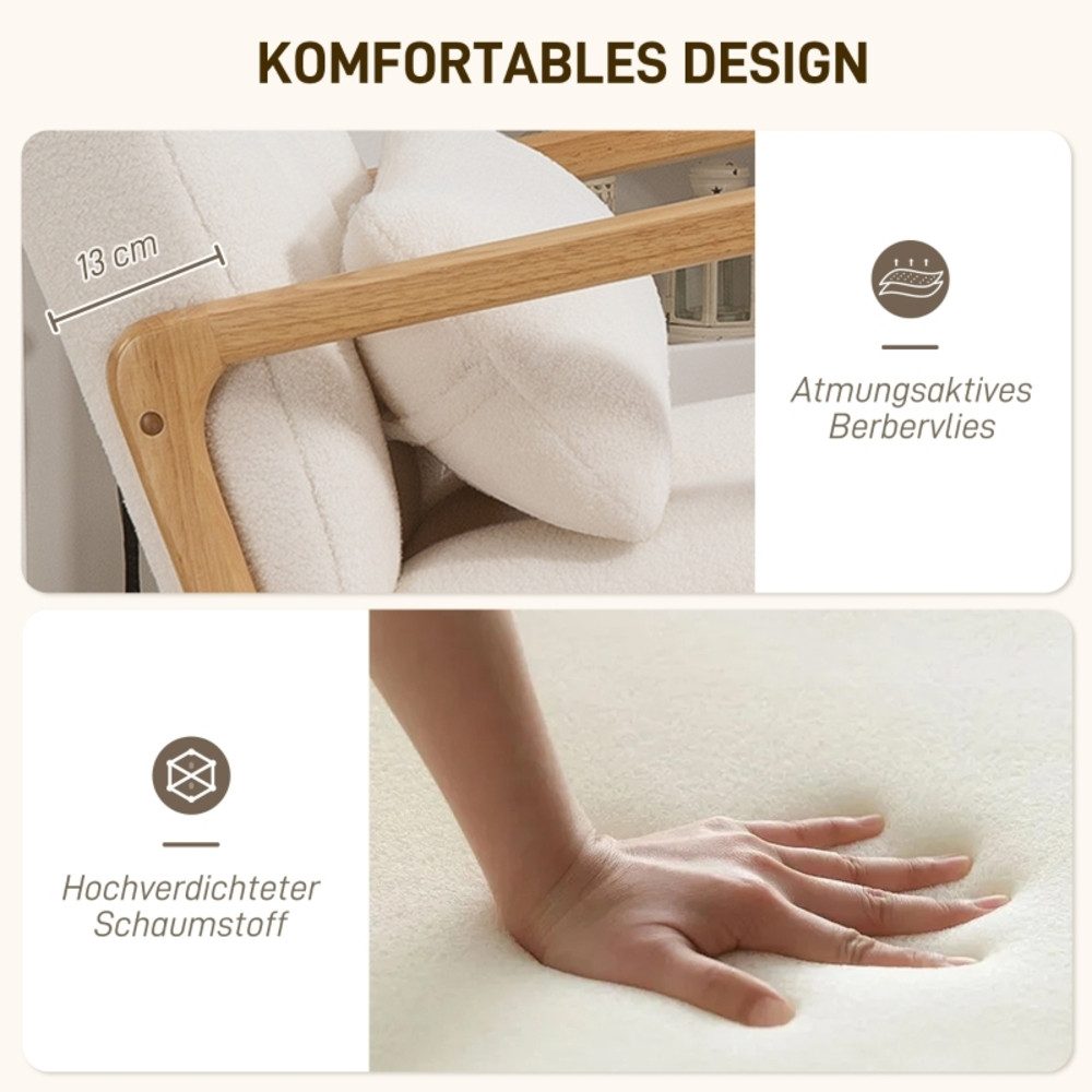 OKWISH Schaukelsessel 82x99x64,5 cm, mit Schaukelgestell und Hocker, Fleece-Bezug (Gepolsterter Relaxsessel mit Armlehnen & hoher Rückenlehne, 2-St., Relaxsessel inkl. Hocker), Holzkufen, ideal für Wohn- & Schlafzimmer, gemütlicher Schwingsessel