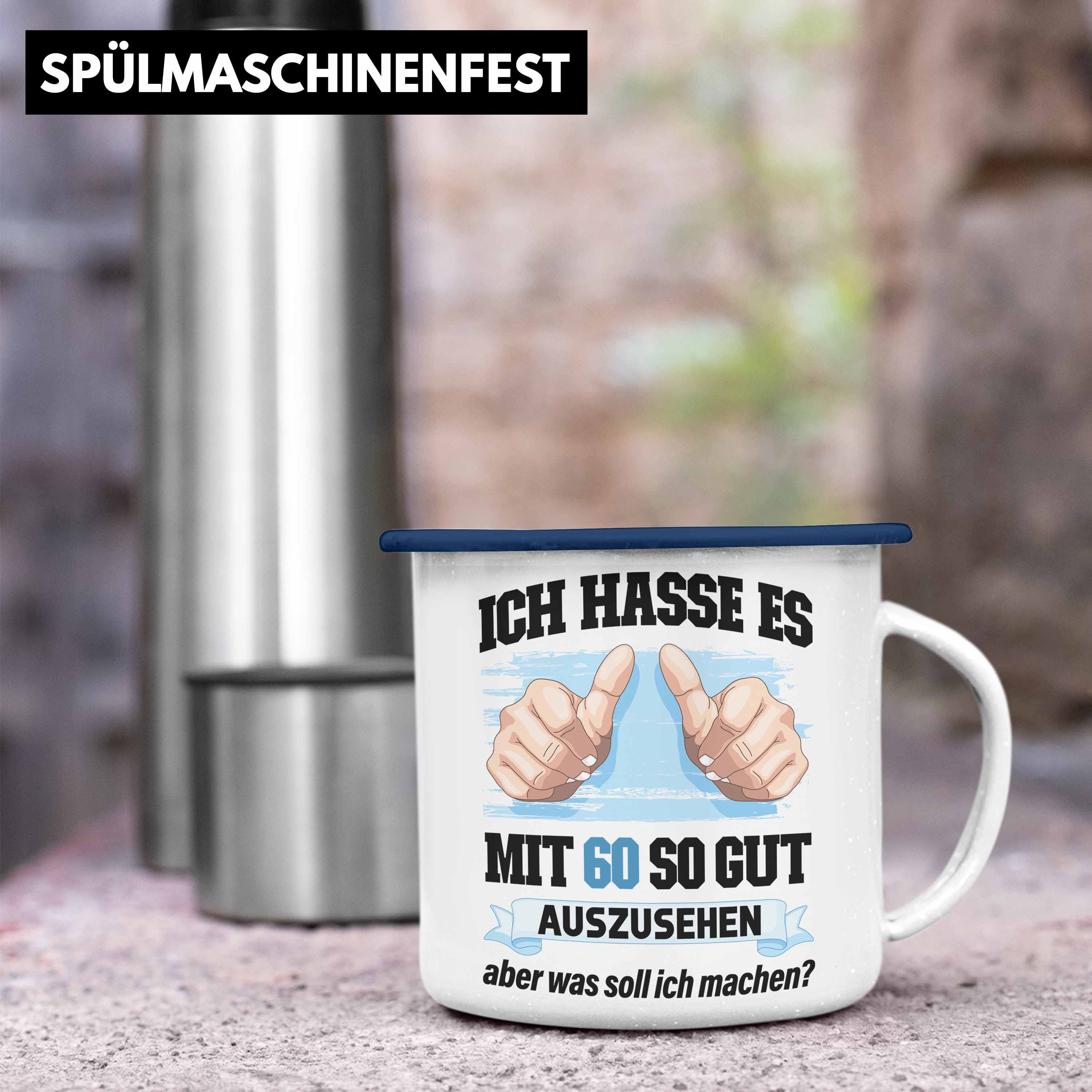 Frau Deko Trendation 60. Blau Geschenkidee Emaille Geburtstag Trendation 60 Mutter - Frauen Tasse 60er Geschenk Thermotasse Vater Lustig Männer Geschenke Mann