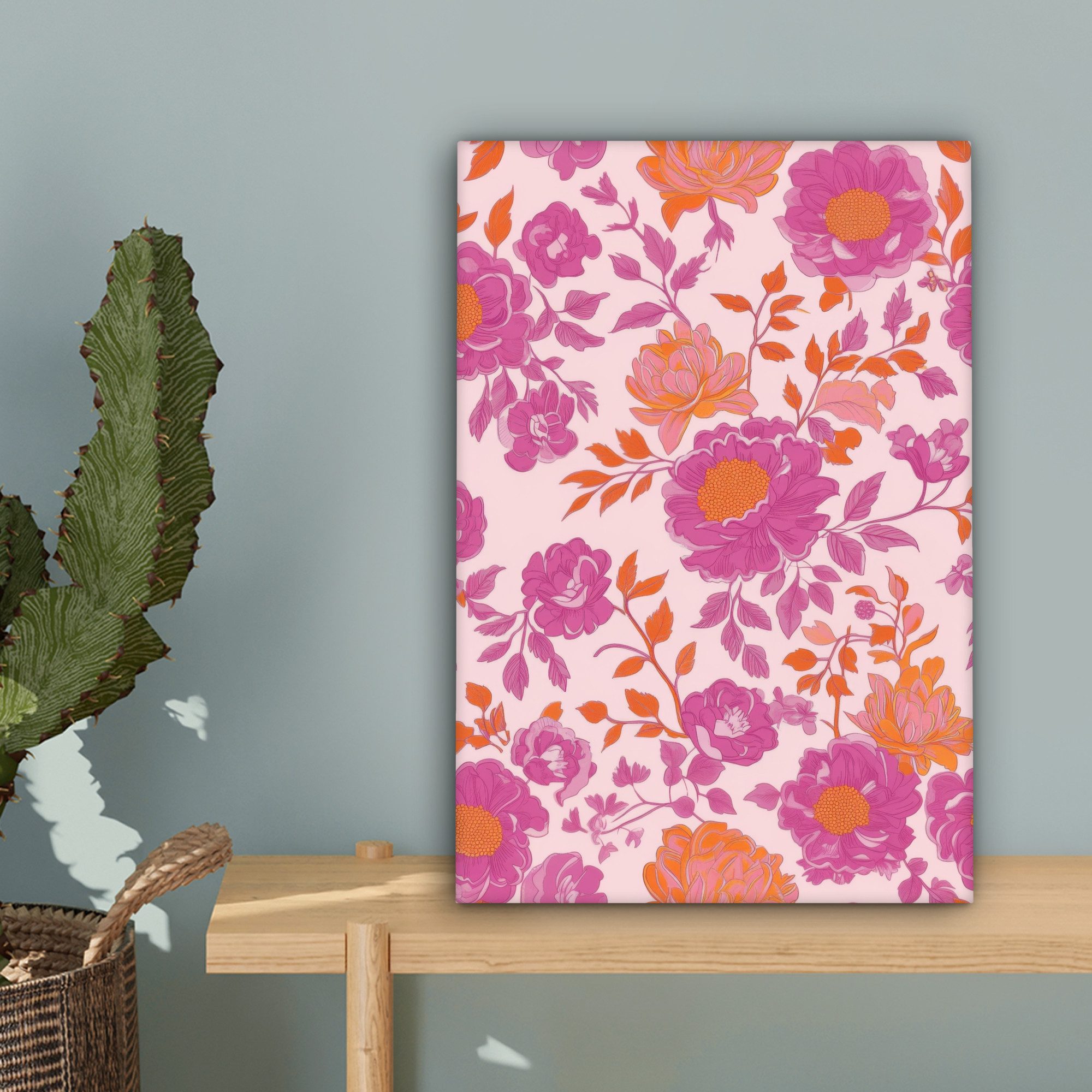 OneMillionCanvasses® Leinwandbild Florales Muster - Rosa - Orange - Blumen, Fotodruck (1 St), Leinwand Canvas Wandbild, Wanddekoration 20x30 cm