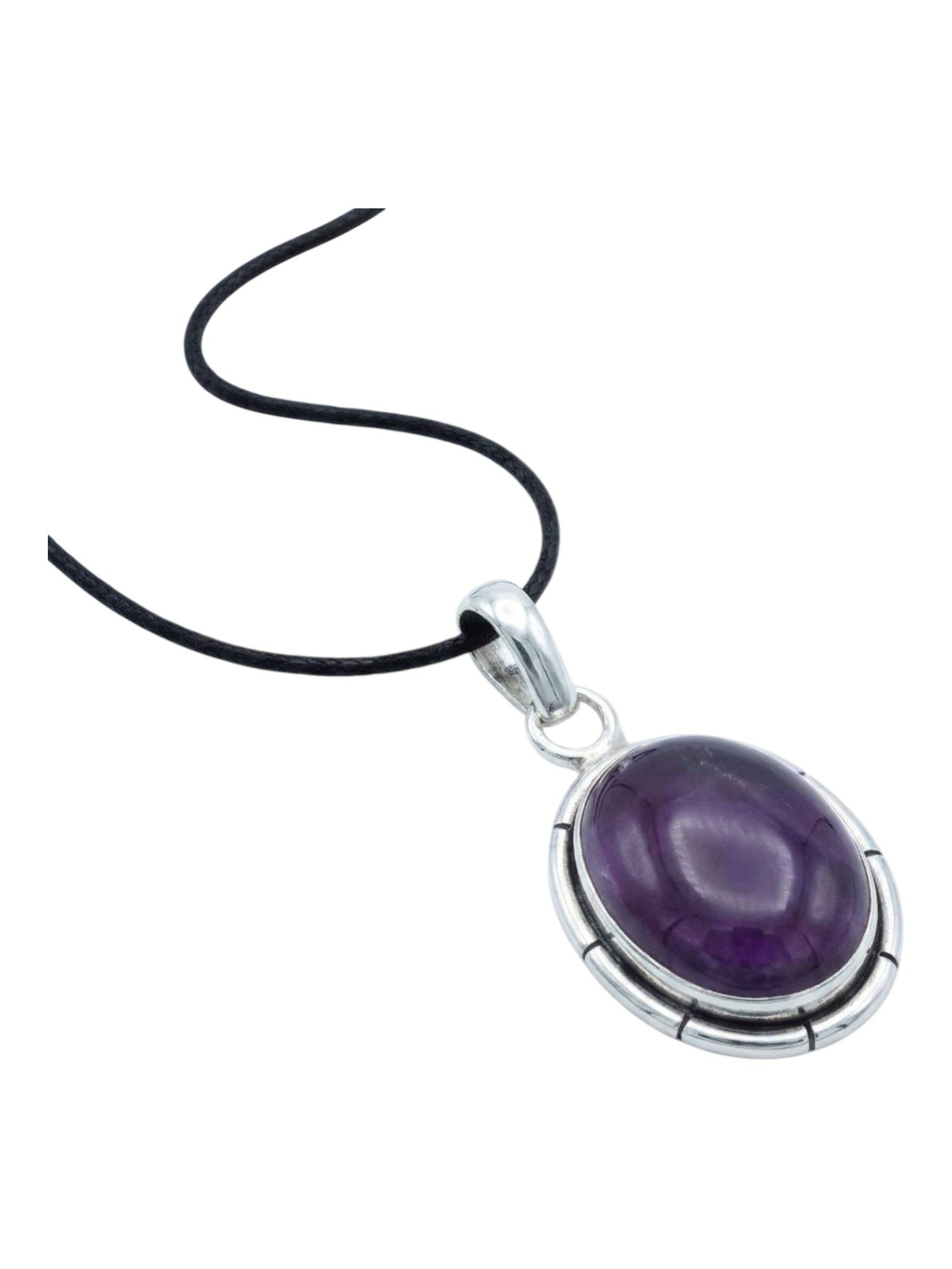 mantraroma Kettenanhänger DAMIRA aus 925 Silber mit Amethyst (Kettenanhänger am Baumwollband im Schmuckbeutel), 925 Sterling Silber Kettenanhänger für Damen