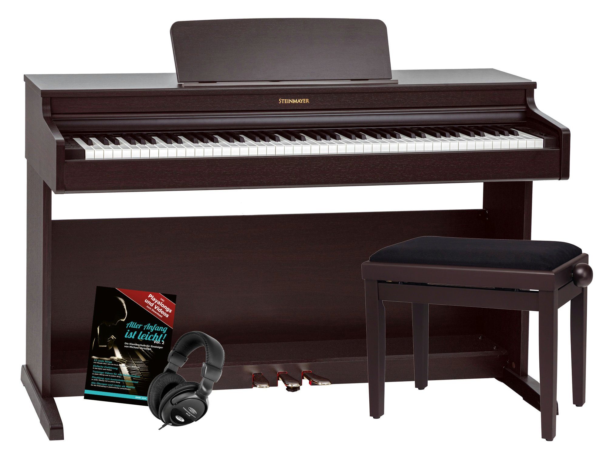 Steinmayer Digitalpiano DP-321 E-Piano Set - 88 Tasten mit Hammergewichtung und Ebony Feel (Spar-Set, inkl. Klavierbank, Kopfhörer & Schule), Polyphonie: 256, Bluetooth: Audio, MIDI, Record