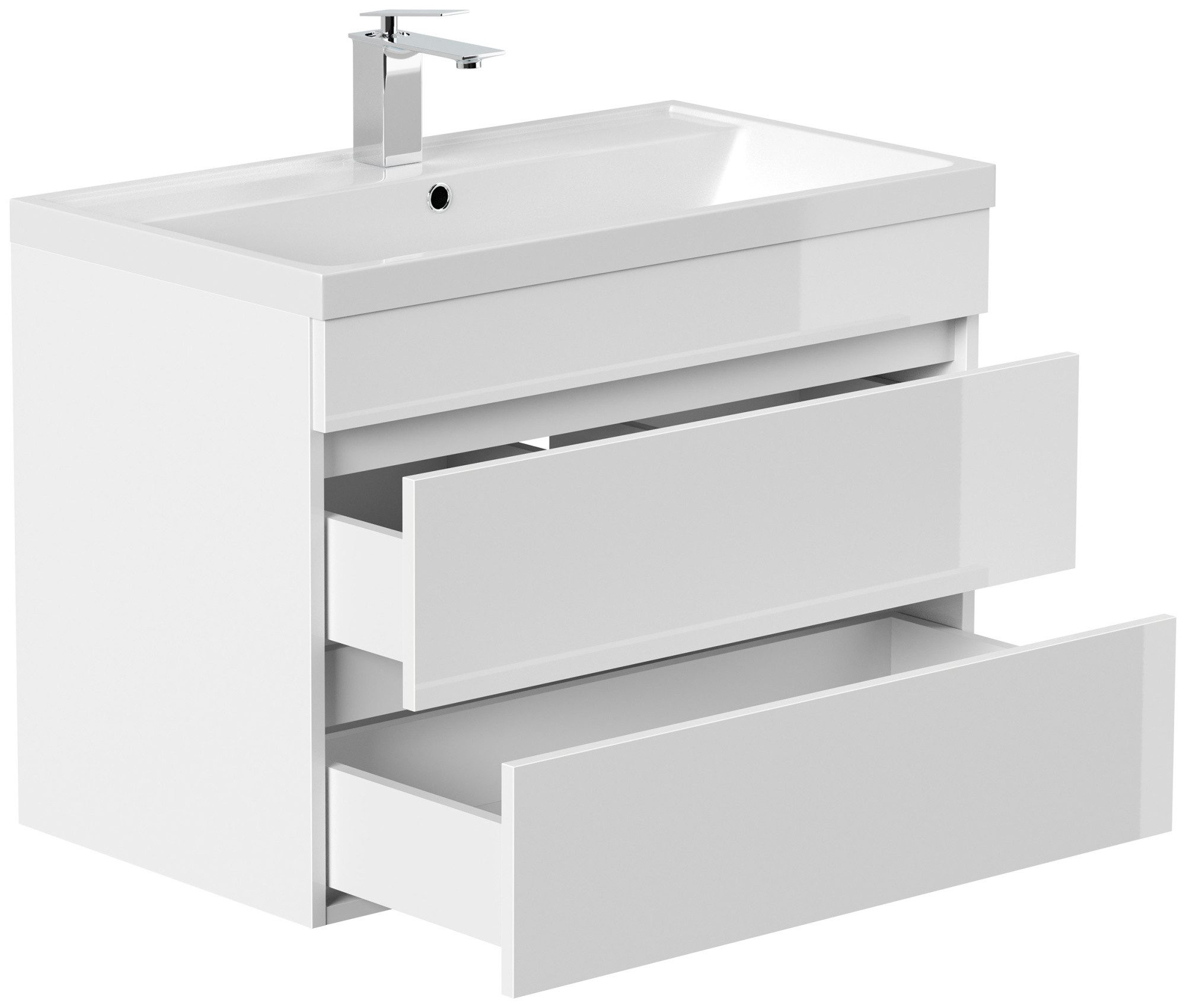 Magnolia Home Waschtisch Badmöbel Via 80 SoftClose weiss hochglanz mit grifflosen Schubladen – Bild 4 von 5
