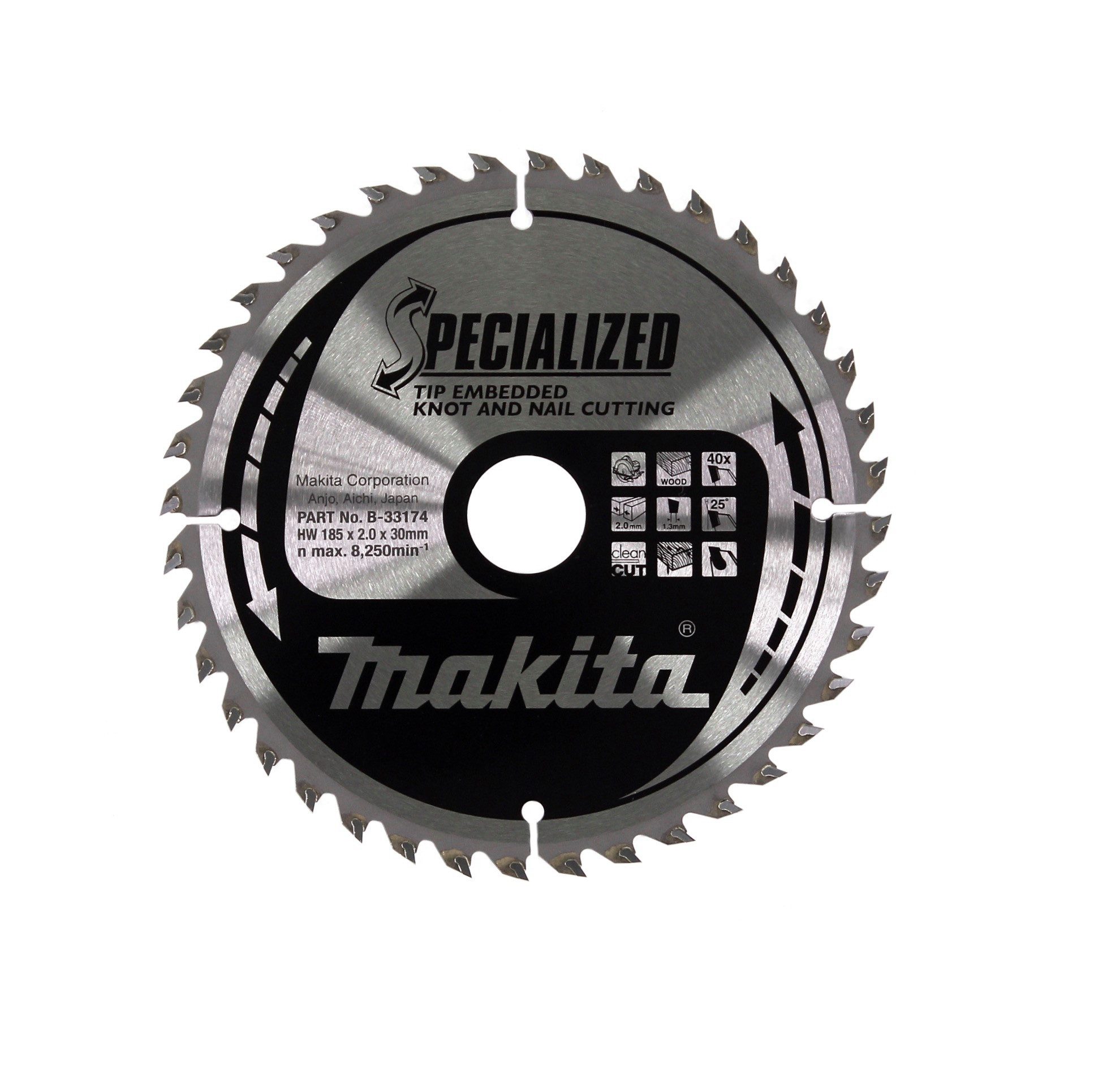 Makita Kreissägeblatt SPECIALIZED Kreissägeblatt 185 x 30 x 2 mm 40 Zähne (B-33174)