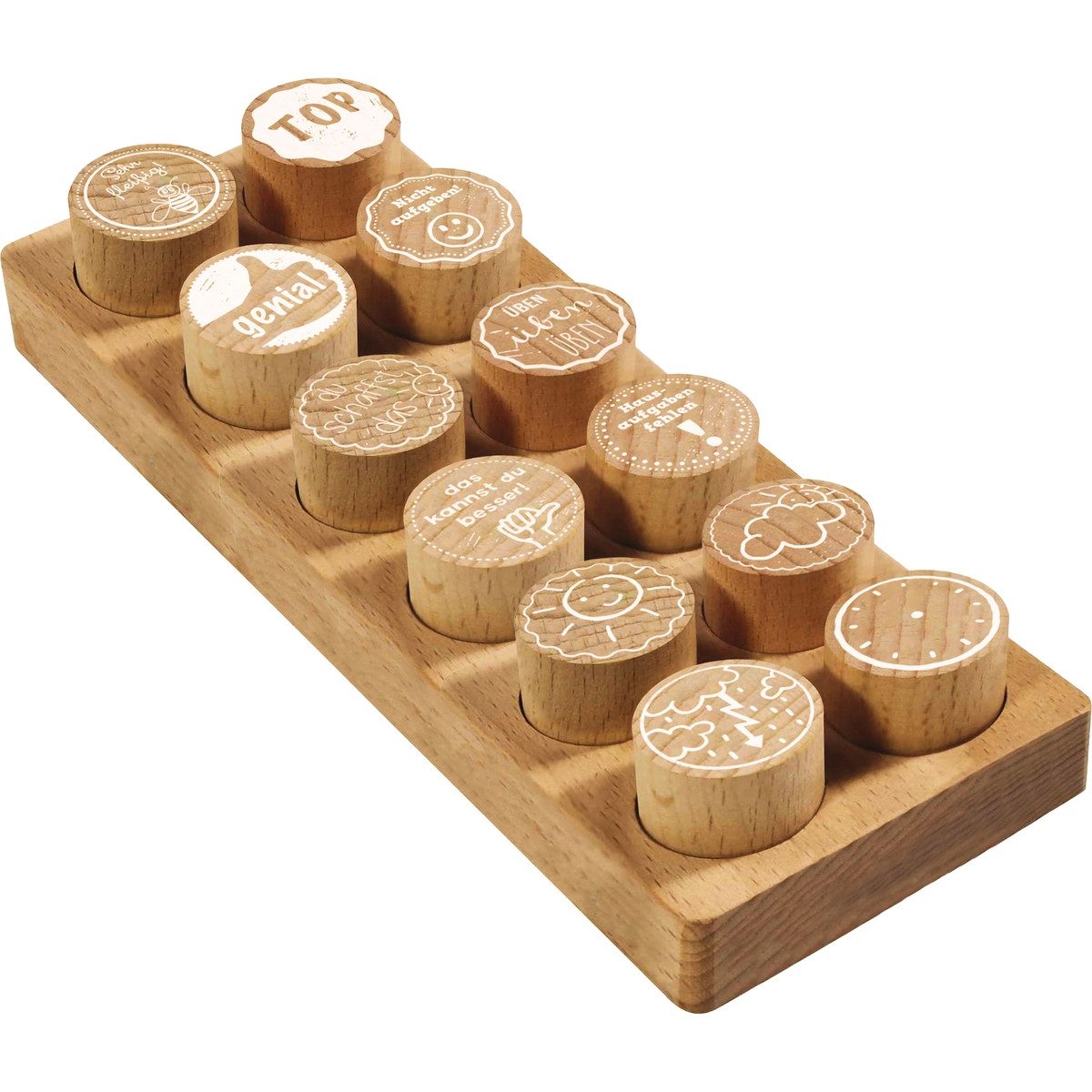 Pattex Stempel Holzstempel Set Motivation eckig Ø29mm 12 Motive