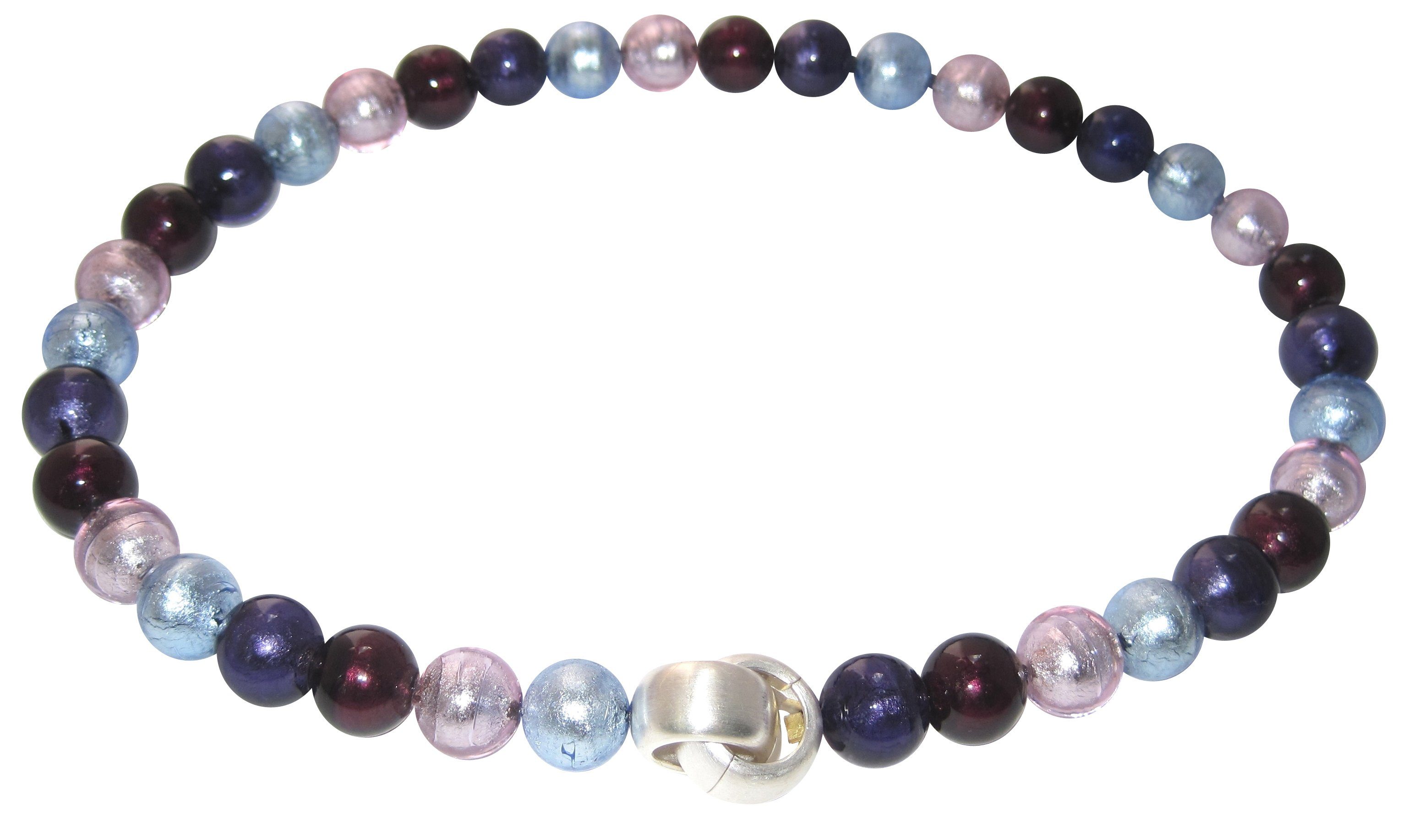 Mugello Perlenkette Murano Kette Blackberry Sterlingsilber stilvoll, Muranoglas mit eingearbeitetem Blattgold, Schließe Goldschmiedearbeit