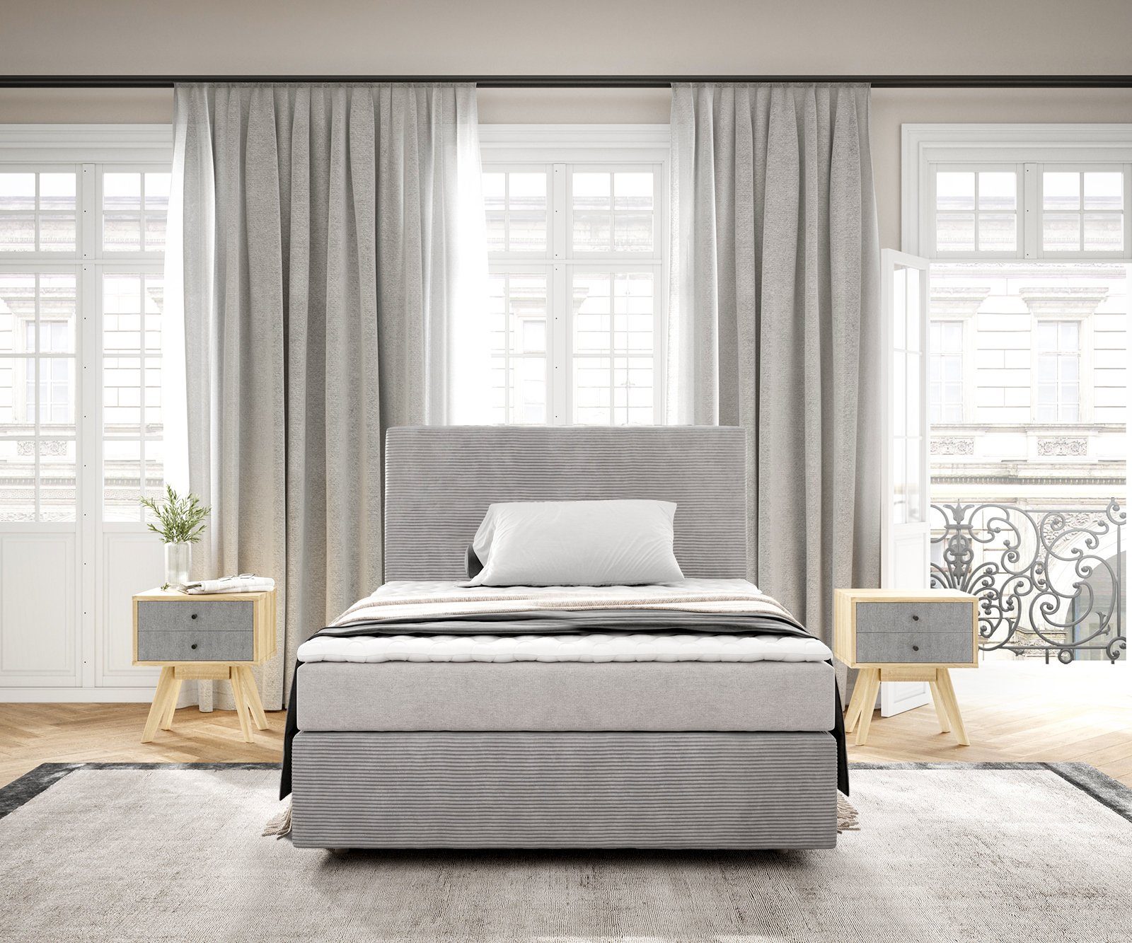 DELIFE Boxspringbett Dream-Well, Cord Silbergrau 120x200 günstig online kaufen