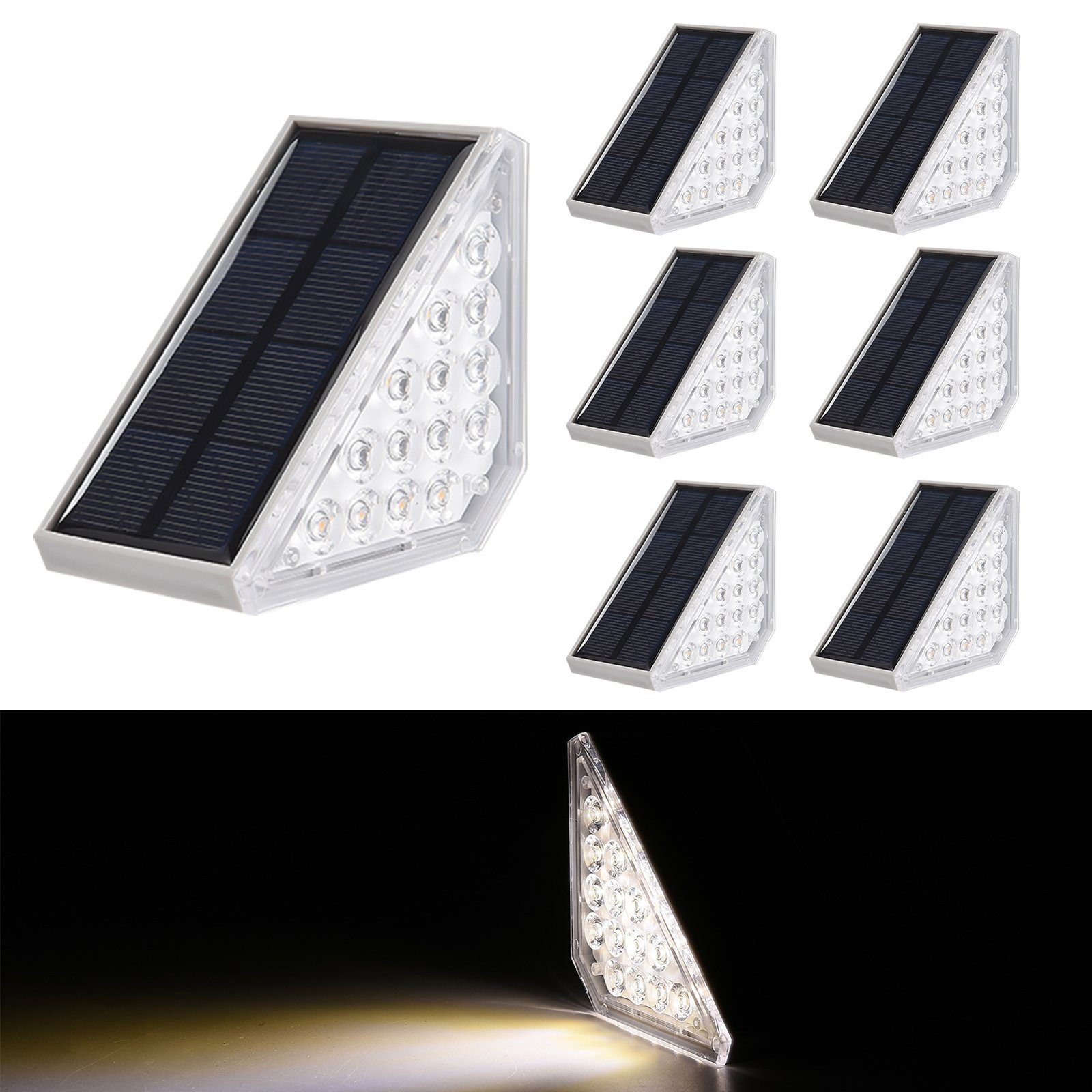 SEEZSSA LED wetterfeste zu Installieren warmes Wasserdichte Solarleuchte Dreiecke 6 Licht, Einfach Solar-Stufenlichter LED-Außenbeleuchtung, Stück