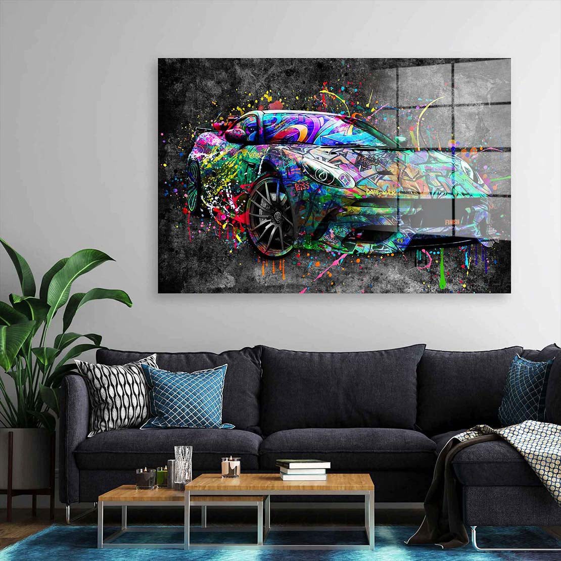 Artedinoi Acrylglasbild Sportwagen Graffiti Acrylglas Wandbild Bild Wanddeko Wohnzimmer XL