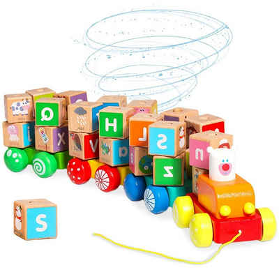 BeebeeRun Lernspielzeug »ABC Lastwagen Set« (26-St., Kleinkind ziehen entlang Zug Holz), Stapelspiel Montessori Vorschule Lernen Spielzeug LKW Nachziehspielzeug ab 3 Jahre