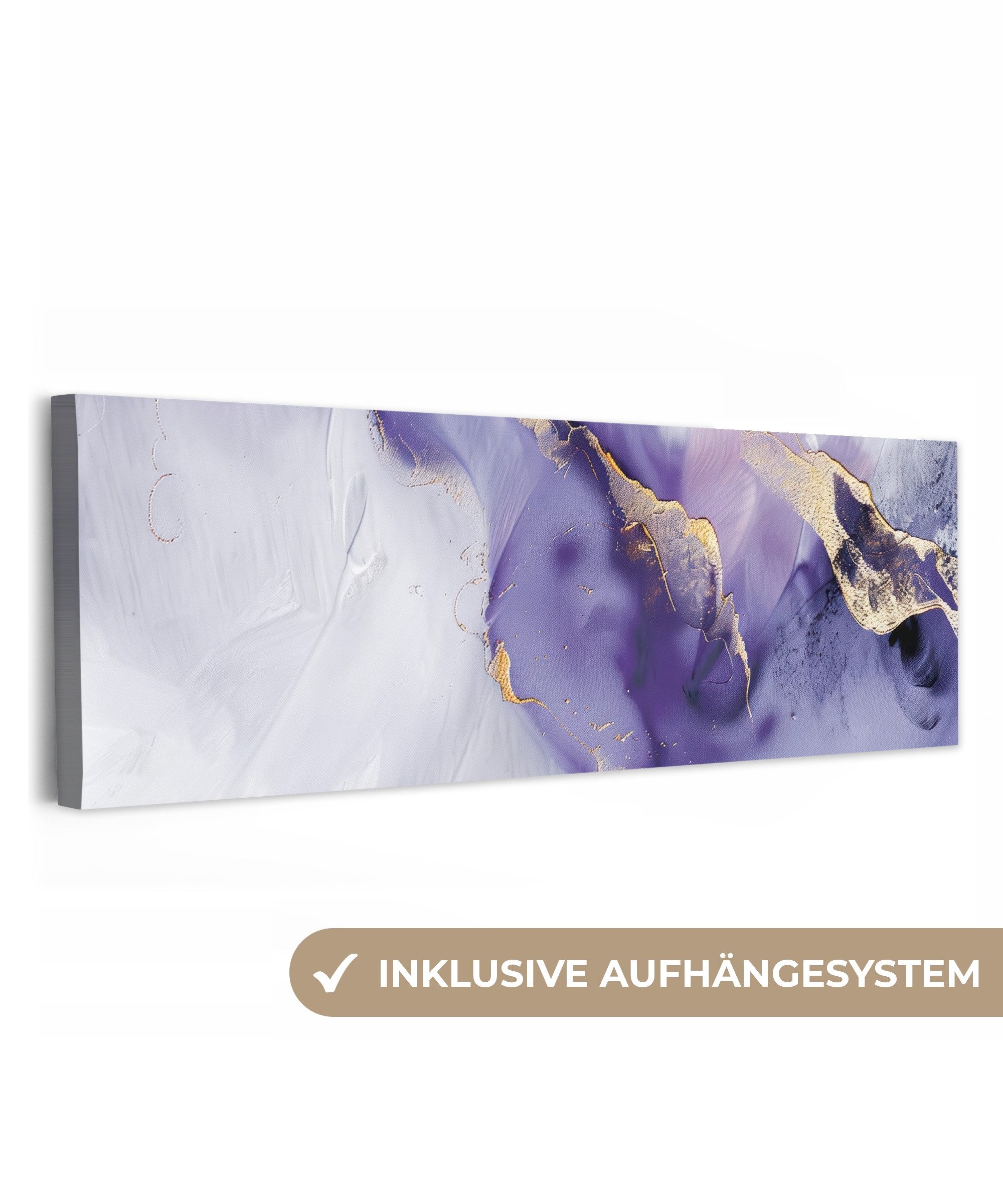 OneMillionCanvasses® Leinwandbild Panorama Lila - Modern - Marmor - Abstrakt, Fotodruck (1 St), Wandbild, Deko Schlafzimmer Wohnzimmer Flur 60x20 cm