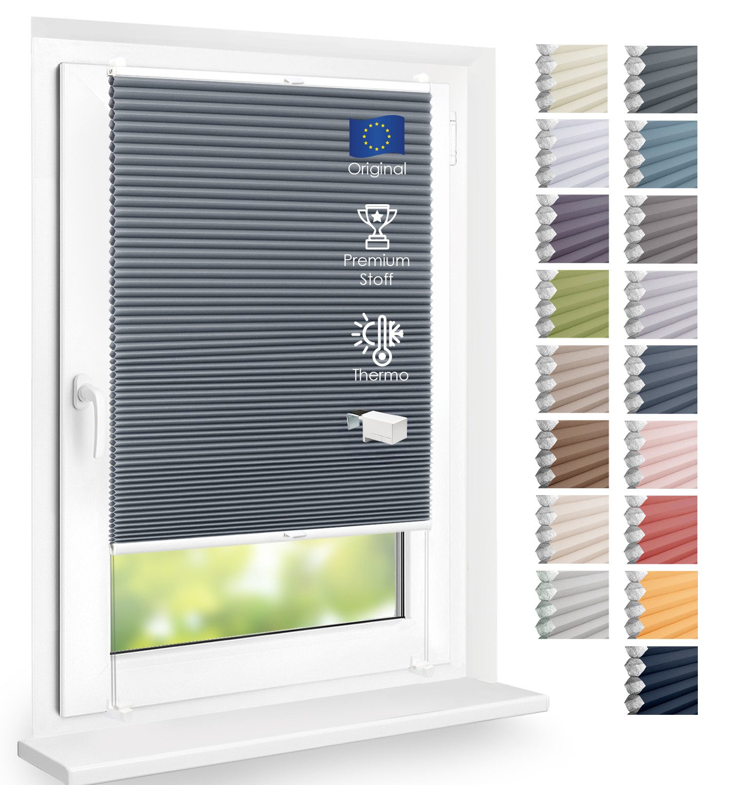 DomDeco Wabenplissee Thermo Plissee ohne Bohren - Hitzeschutz, Verdunkelung, verspannt, abdunkelnd, Klemmfix, stufenlos, kälteschutz, modernes Fensterplissee
