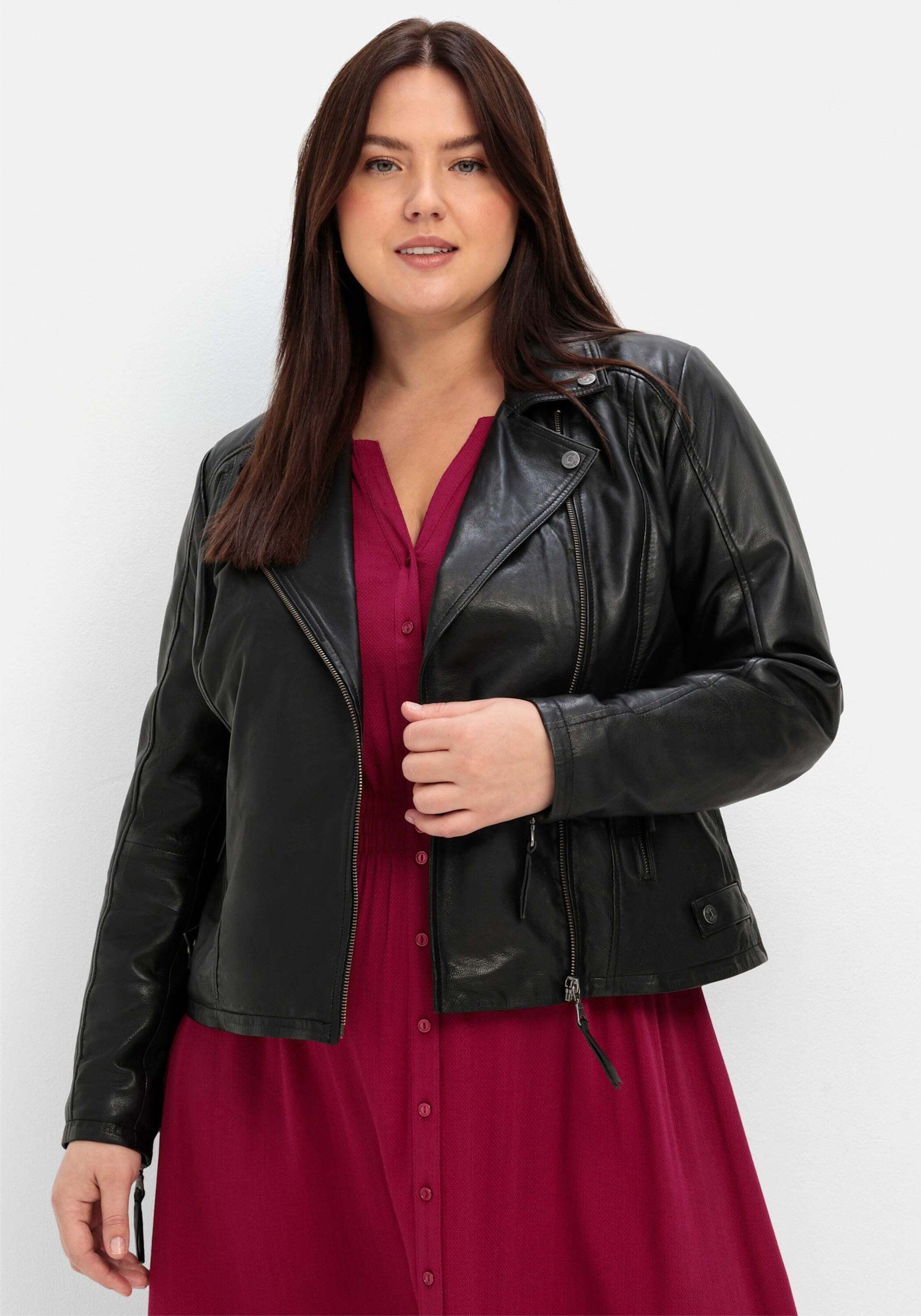 Sheego Allwetterjacke Leder-Jacke Langarm aus Lammnappa, im Biker-Stil