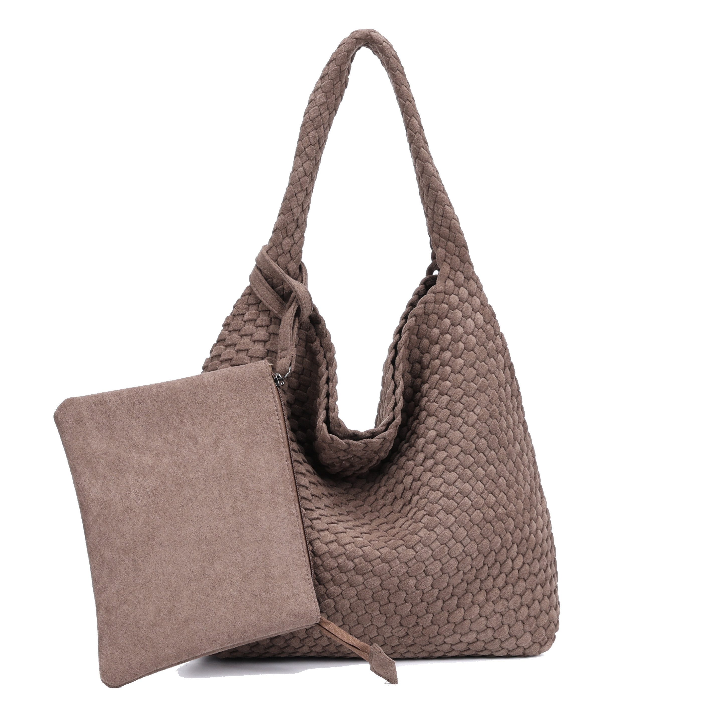 MIRROSI Shopper Damen Schultertasche Handgeflochten Wildleder-Optik (ca.36x14x31cm), große Hobo Bag mit Innentasche