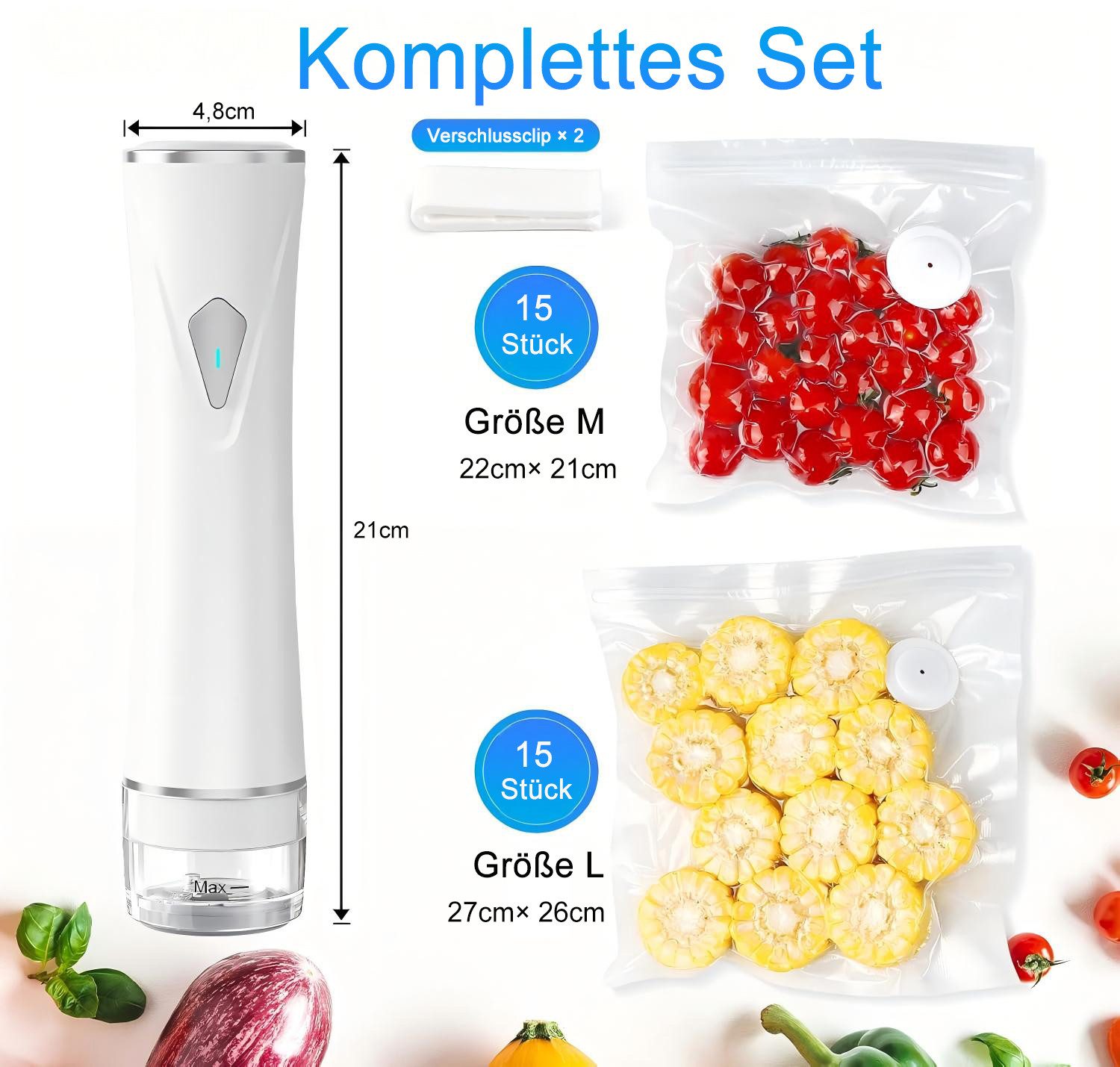 poweradd pro Vakuumierer Klein, Handvakuumierer mit 30 wiederverwendbaren Beuteln, 60 kPa Saugkraft, kompakter Handvakuumierer für Zuhause & Reisen