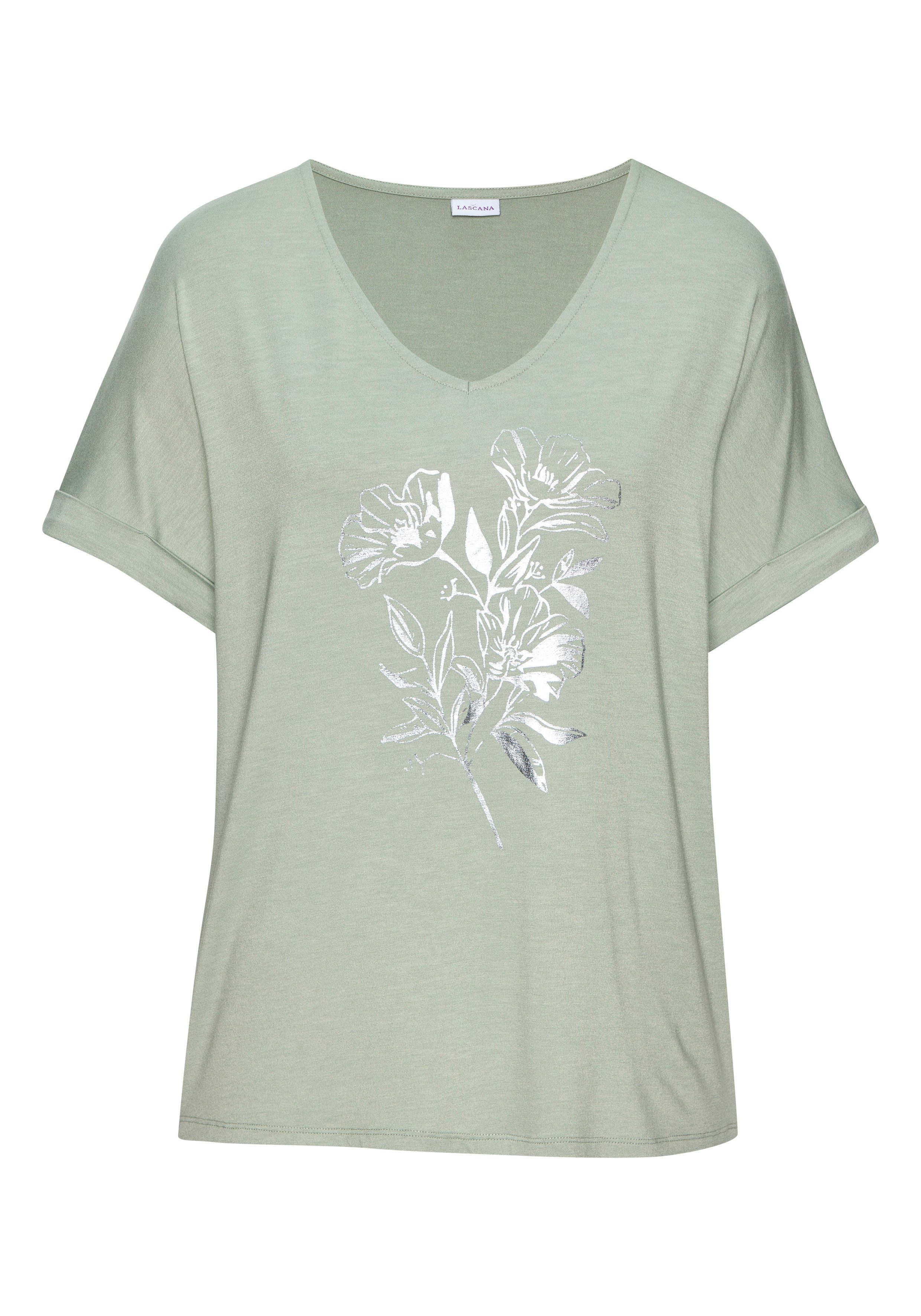 Kurzarmshirt mit schimmerndem Print