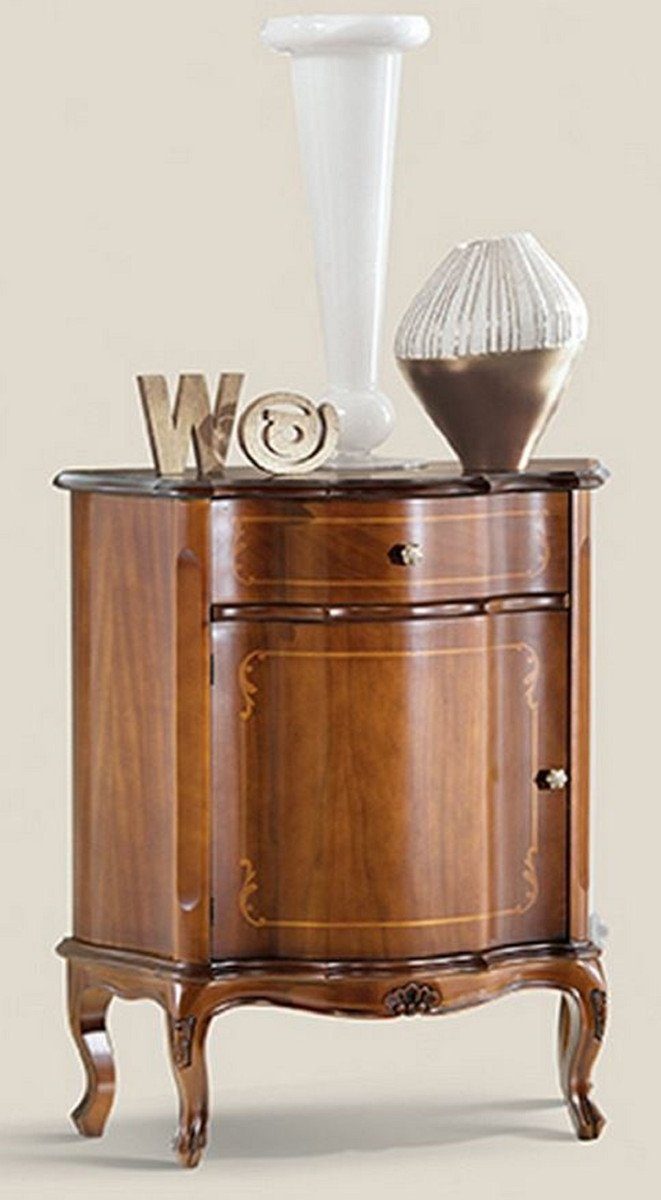 Casa Padrino Beistelltisch Luxus Barock Nachttisch Braun - Handgefertigter Massivholz Beistelltisch mit Schublade und Tür - Barockstil Möbel - Italienische Barock Möbel - Luxus Qualität - Made in Italy