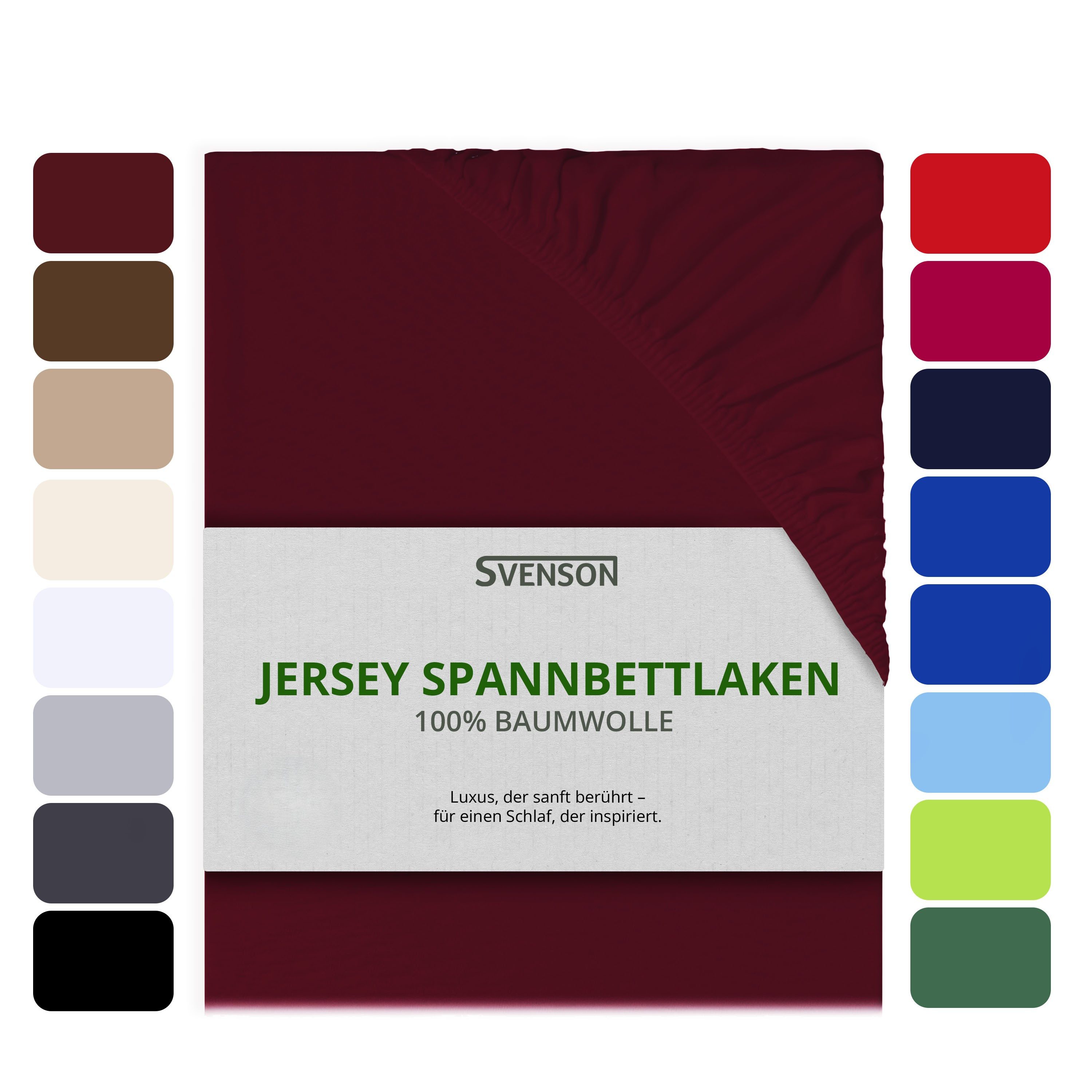 Svenson Spannbettlaken Svenson Jersey Spannbettlaken, 100% Baumwolle, Gummizug: rundum, (1 Stück), rot