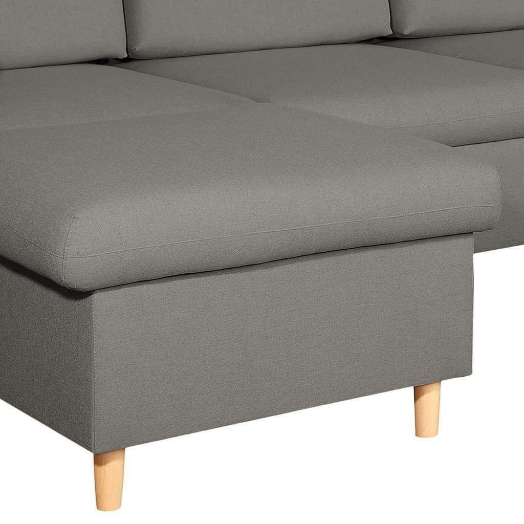 Sofas Bettfunktion Textil Leder Ecksofa U-form Sofa, Design Couch JVmoebel
