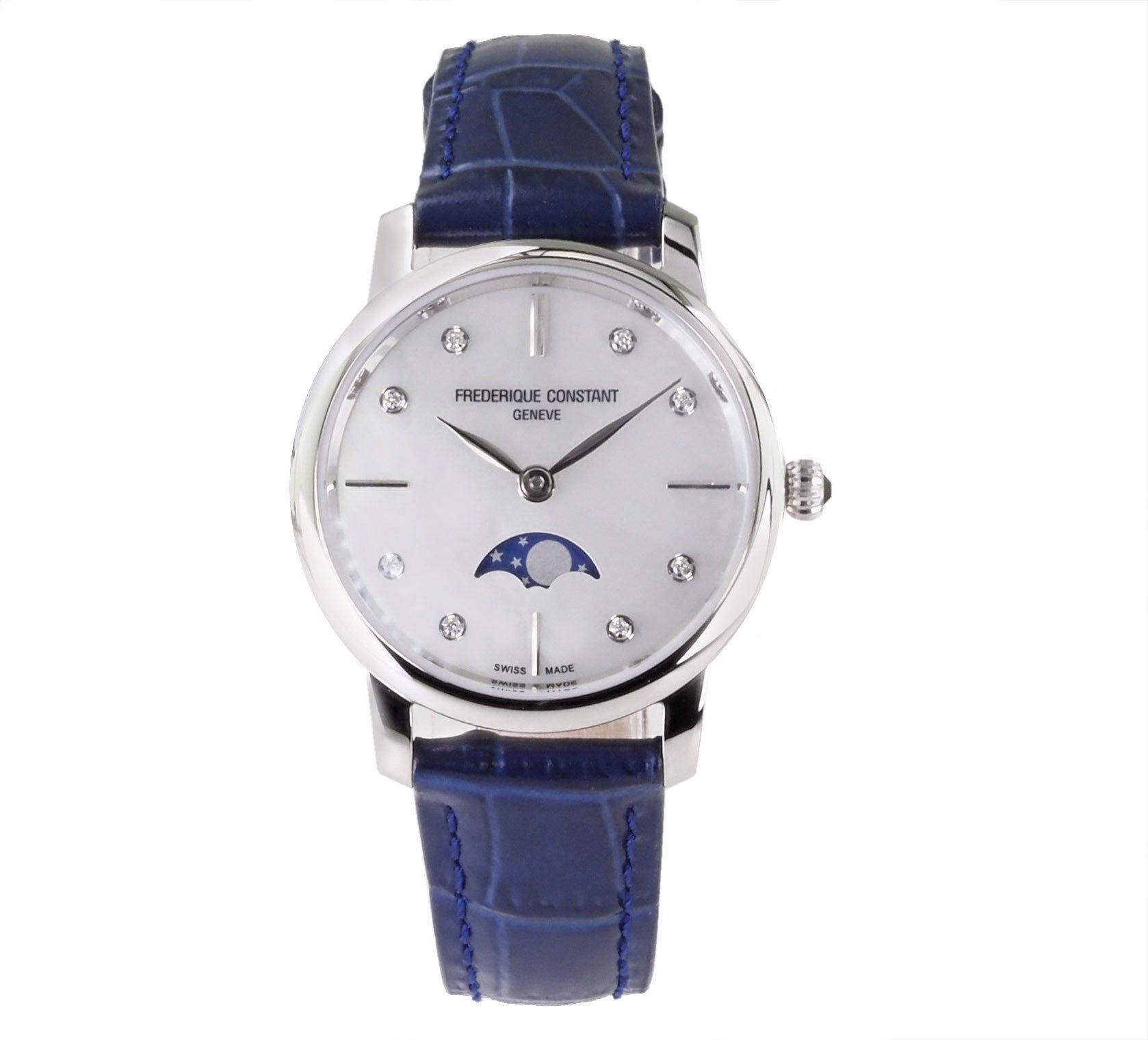 Frederique Constant Schweizer Uhr Damen Uhr Classic 30 mm Ø Moonphase FC-206MPWD1S6 Classic Slimline Ladies Moonphase, Index : 8 Diamanten 0,04 ct, Mondphase