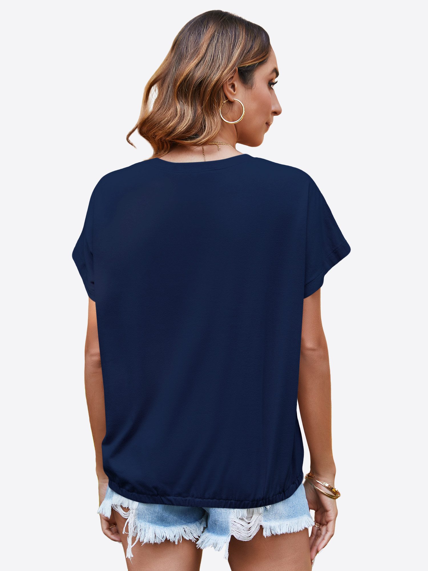 Imily Bela T-Shirt Damen Kurzarmbluse mit Gummizug im Saum (Packung, 1-tlg., 1per-Pack) in Unifarbe