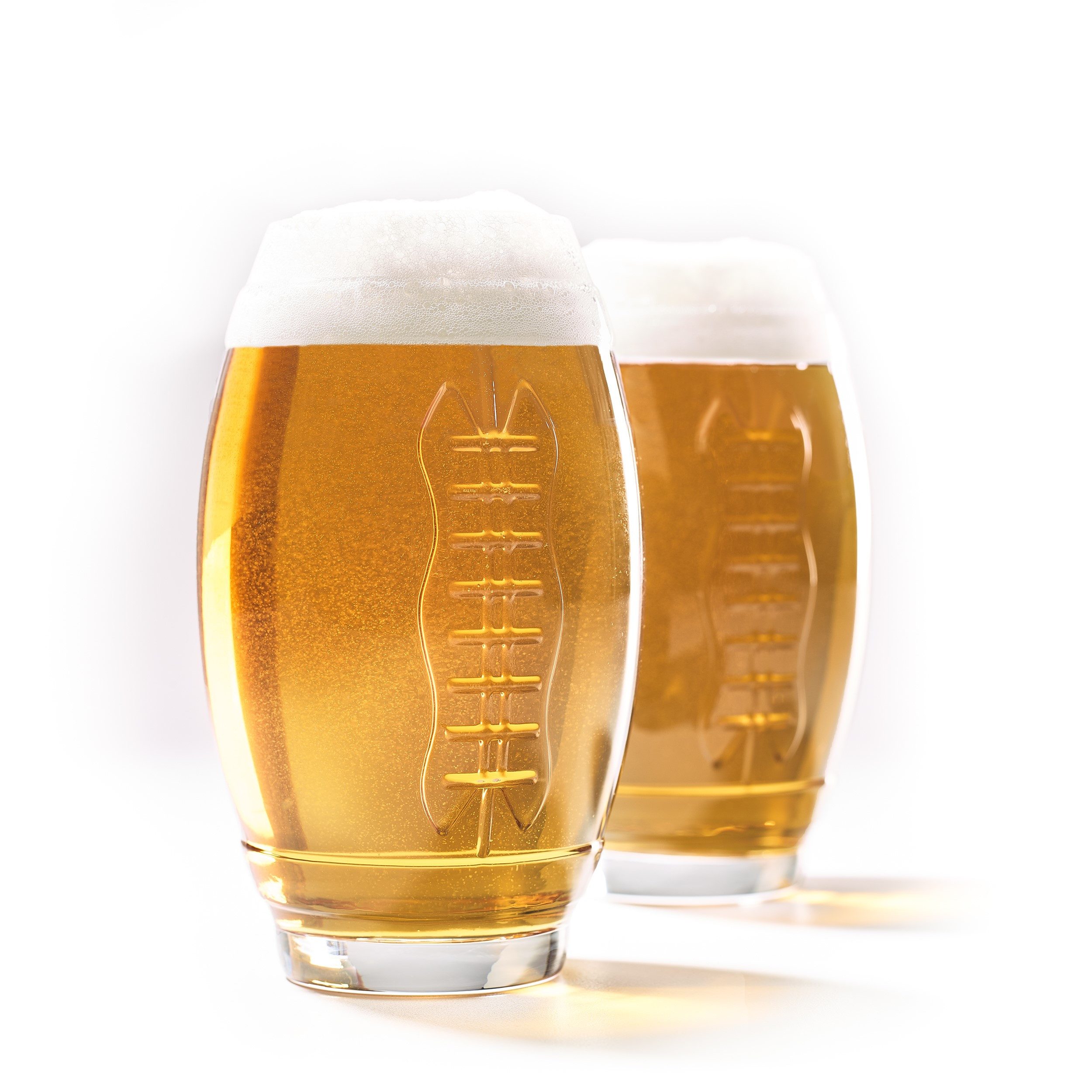 40YARDS Bierglas American Football Glas (2er Set) mit erhabener Football Naht (600 ml), 100% Glas, erhabene, fühlbare Naht