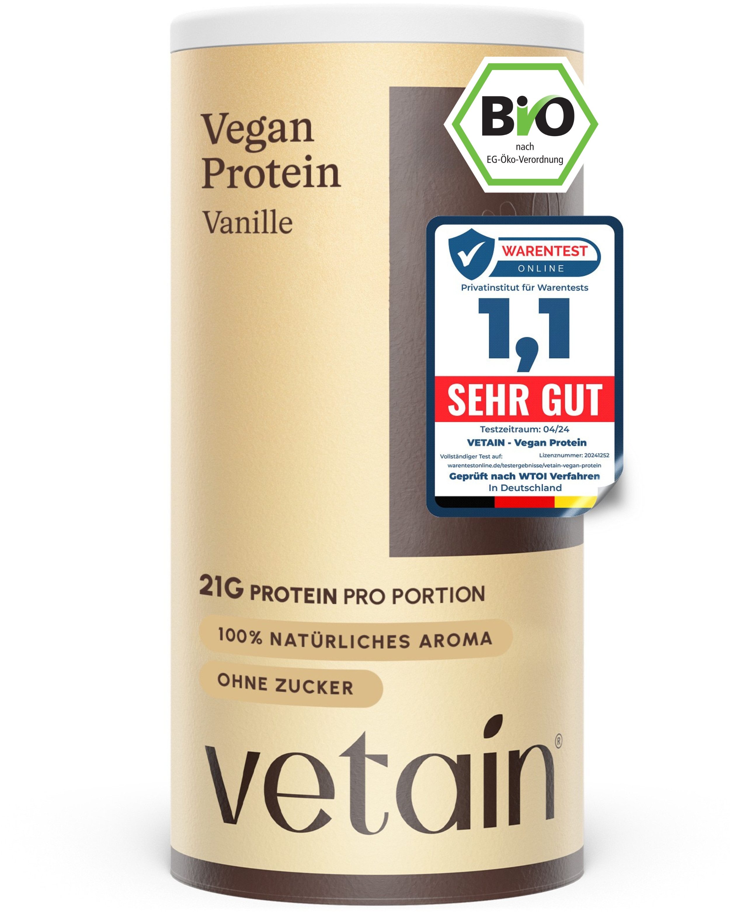 VETAIN Protein Pulver Vegan - Bio Protein Pulver, 540 g, Fermentiertes Erbsenprotein, ohne Stevia, Sucralose & Aspartam