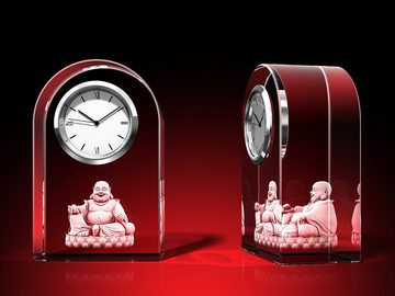 GLASFOTO.COM Tischuhr lachender Buddha - Uhr, Glas rund