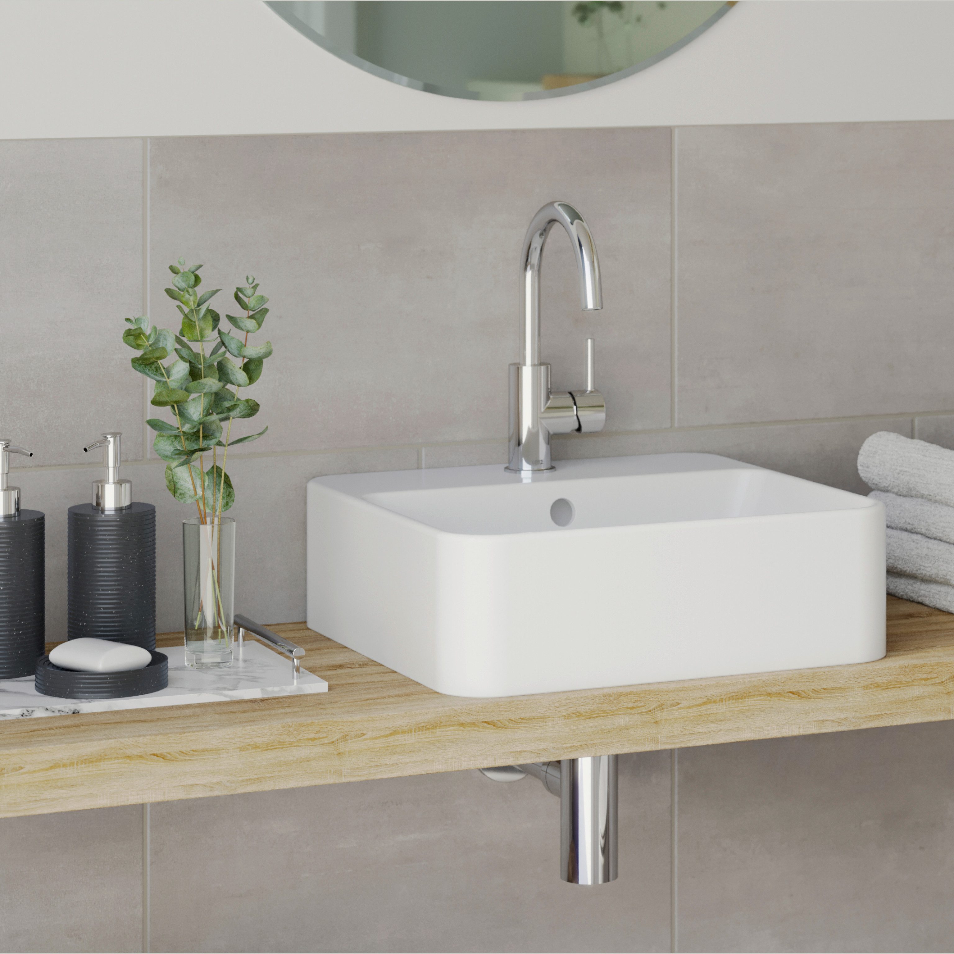 Lenz Waschtischarmatur MOANA Badarmatur mit Pop-Up-Ventil (Armatur mit Pop-Up-Ventil) Easy Clean Pop-Up Ventil, Chrom