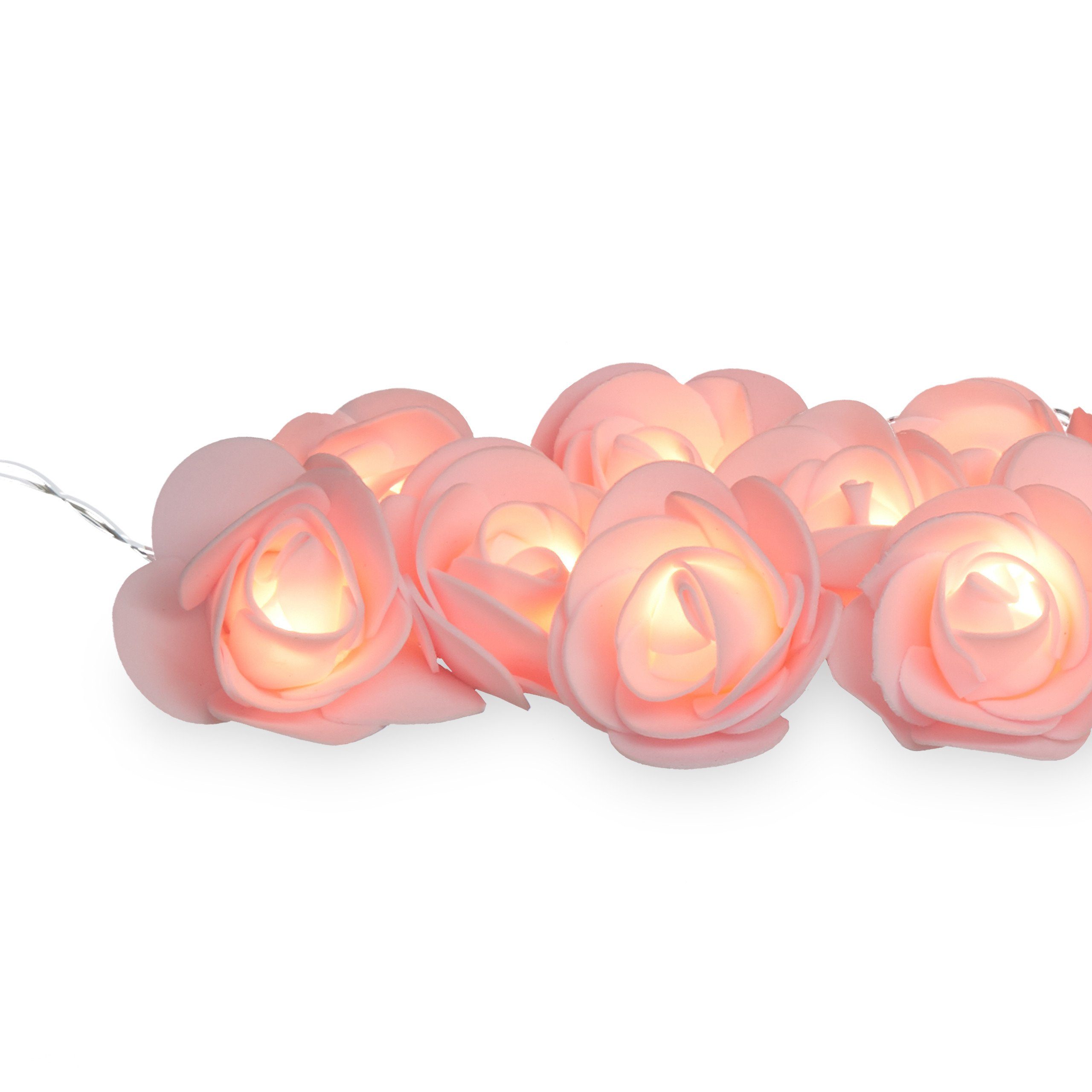 relaxdays LED-Lichterkette rosa Rosen 1 Lichterkette x