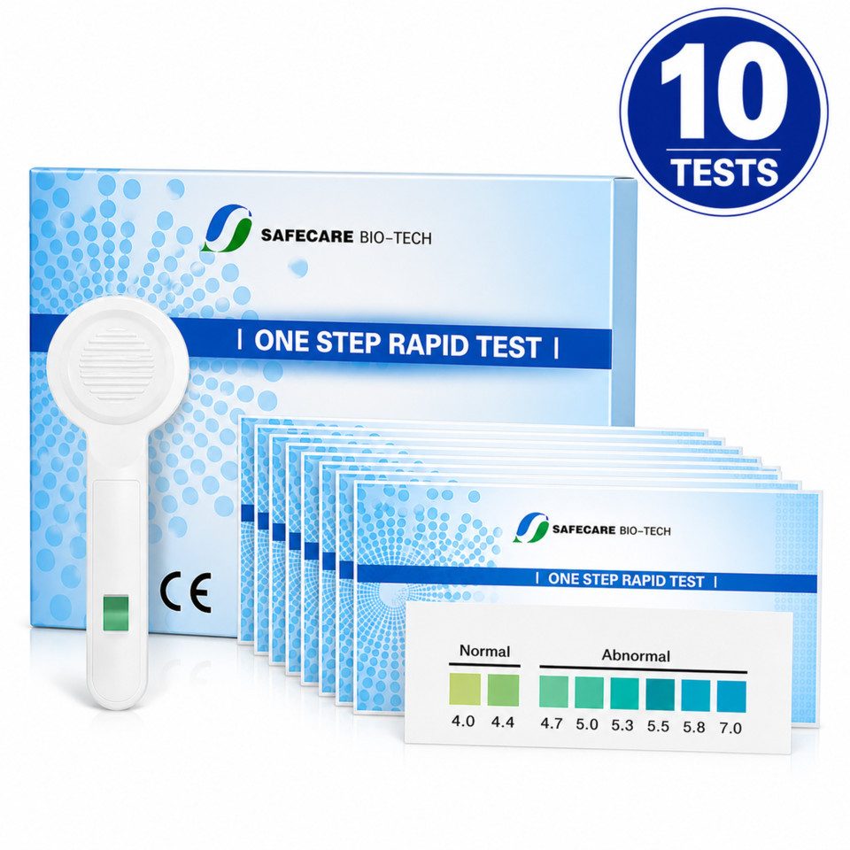 Safecare Bio-Tech Schwangerschaftstest Vaginaler pH-Test – Infektionshinweis & Schwangerschaftsvorsorge, 1 Messparameter, vaginal Test, 10-tlg., pH-Schnelltest zur Bestimmung des vaginalen pH-Werts, Schnell & diskret: Ergebnis in Sekunden, hygienischer Einmaltest