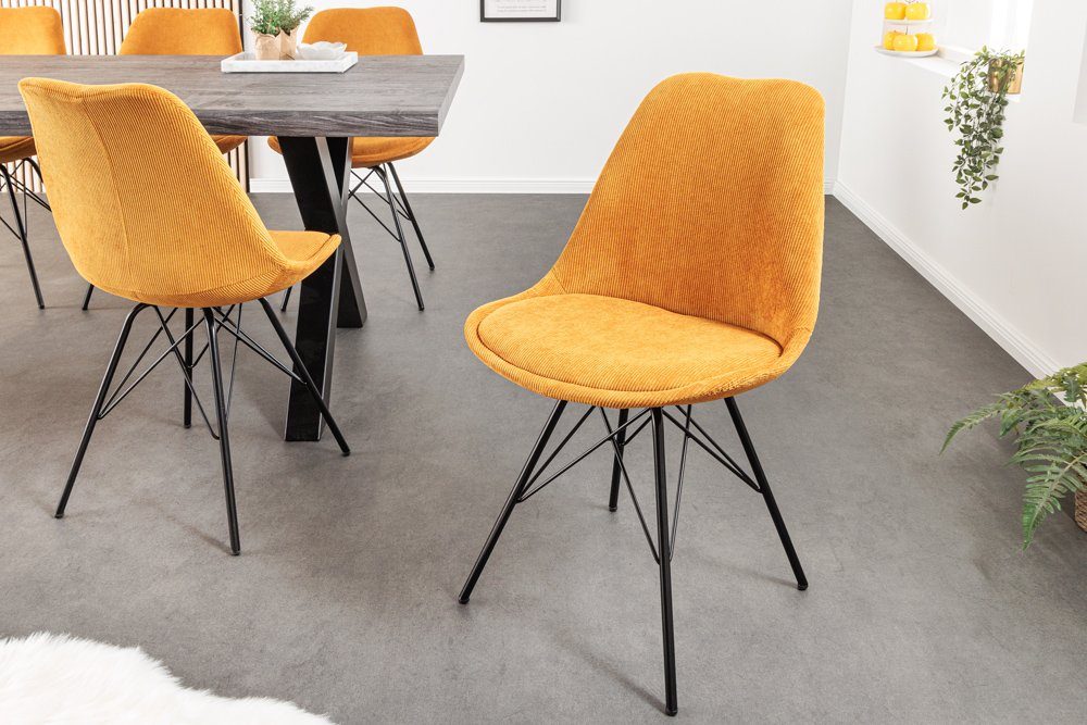 · senfgelb · St), 1 (Einzelartikel, Cord riess-ambiente MEISTERSTÜCK · Design Metall / Wohnzimmer SCANDINAVIA Retro · | senfgelb schwarz Polsterstuhl senfgelb Esszimmer