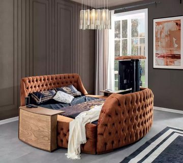 JVmoebel Bett Bett Polster Design Luxus Betten Hotel Braun mit TV Fernseher Lift (1-tlg., Bett)